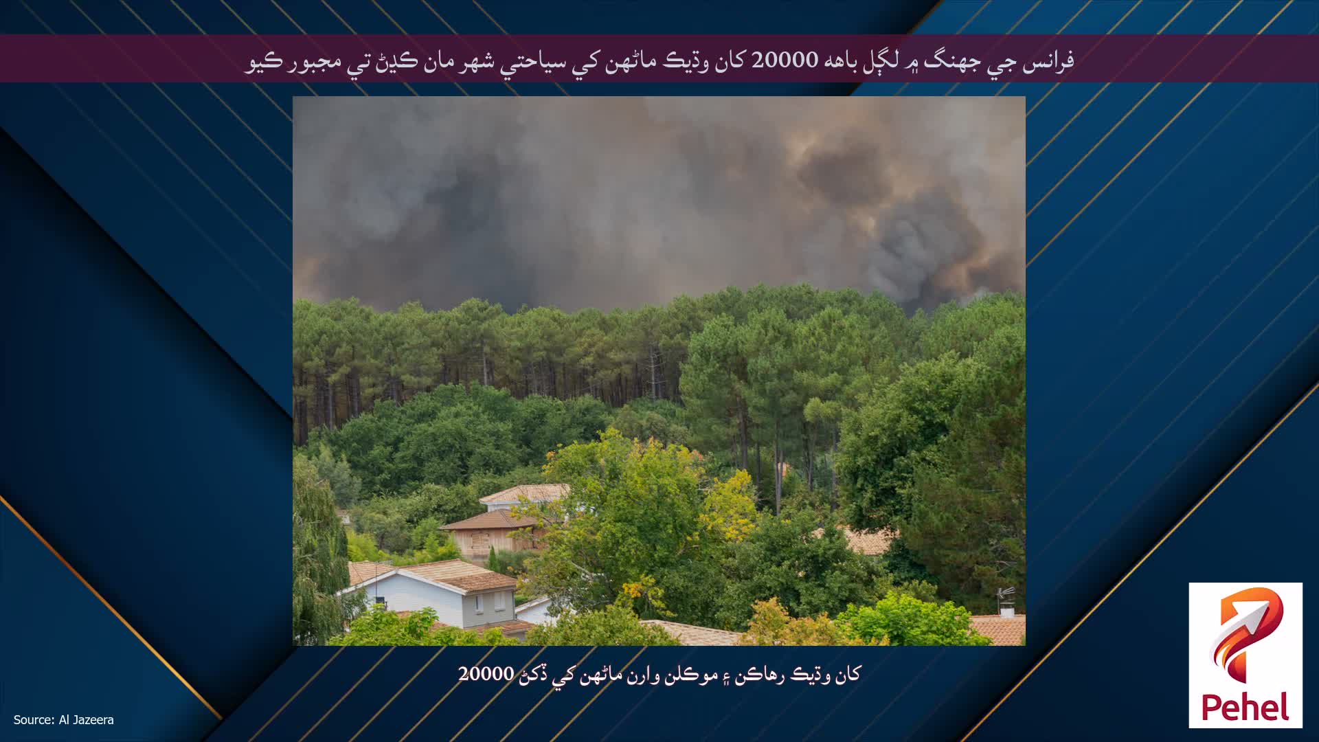 فرانس جي جهنگ ۾ لڳل باهه 20000 کان وڌيڪ ماڻهن کي سياحتي شهر مان ڪڍڻ تي مجبور ڪيو