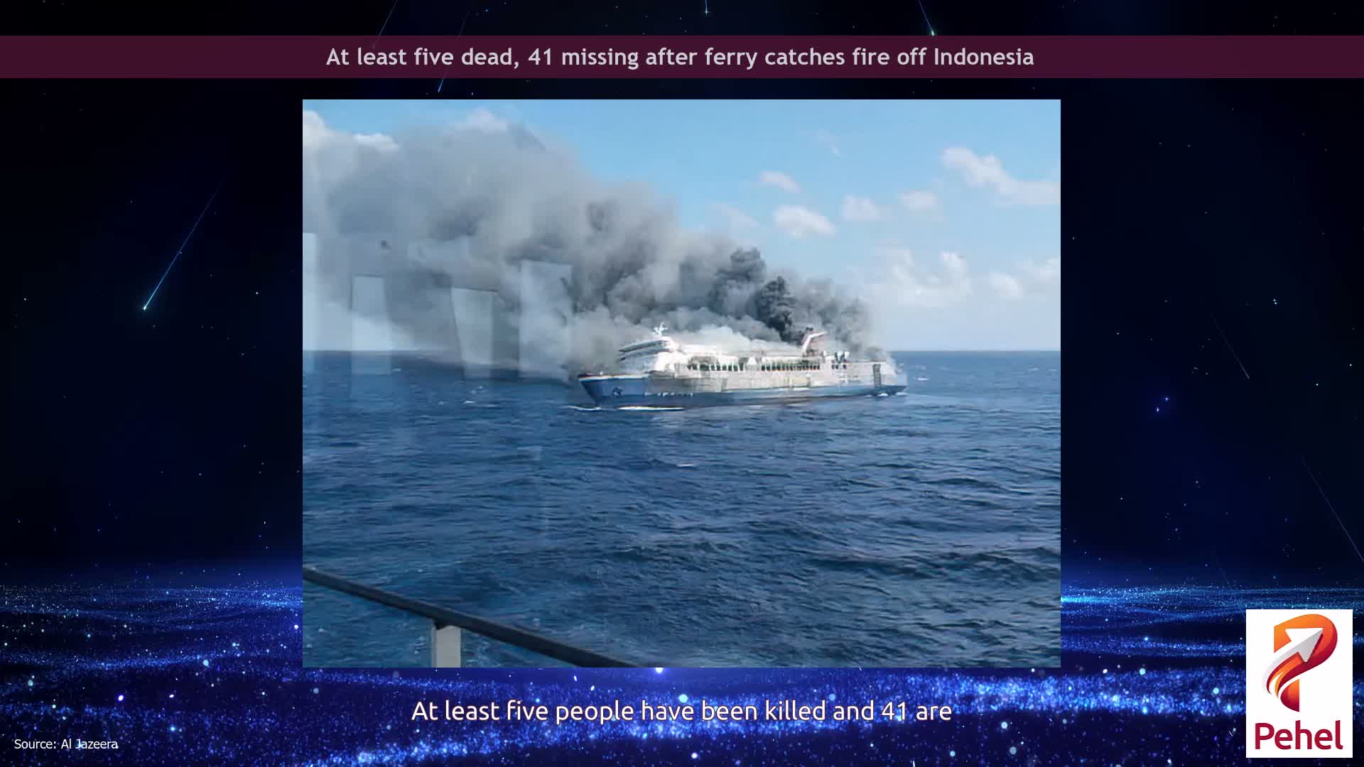 At least five dead, 41 missing after ferry catches fire off Indonesia