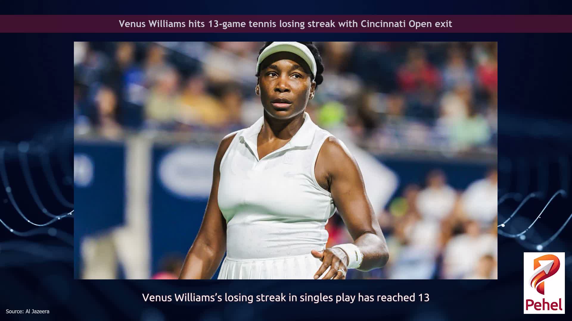 Venus Williams hits 13-game tennis losing streak with Cincinnati Open exit