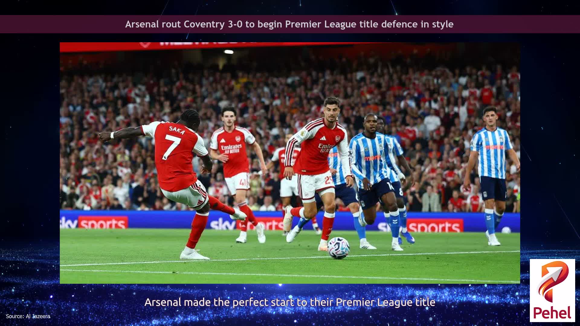 Arsenal rout Coventry 3-0 to begin Premier League title defence in style