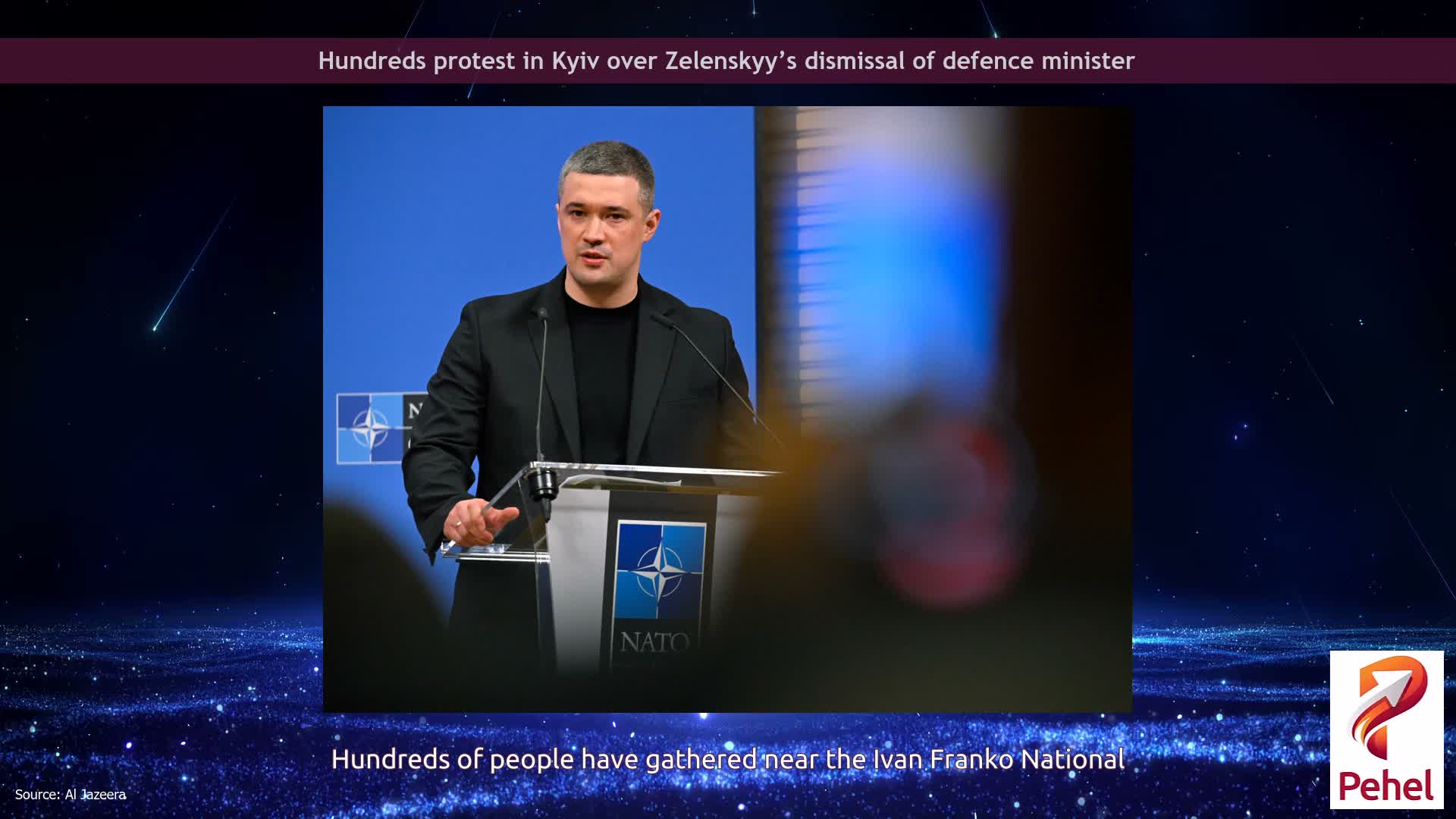 Hundreds protest in Kyiv over Zelenskyy’s dismissal of defence minister