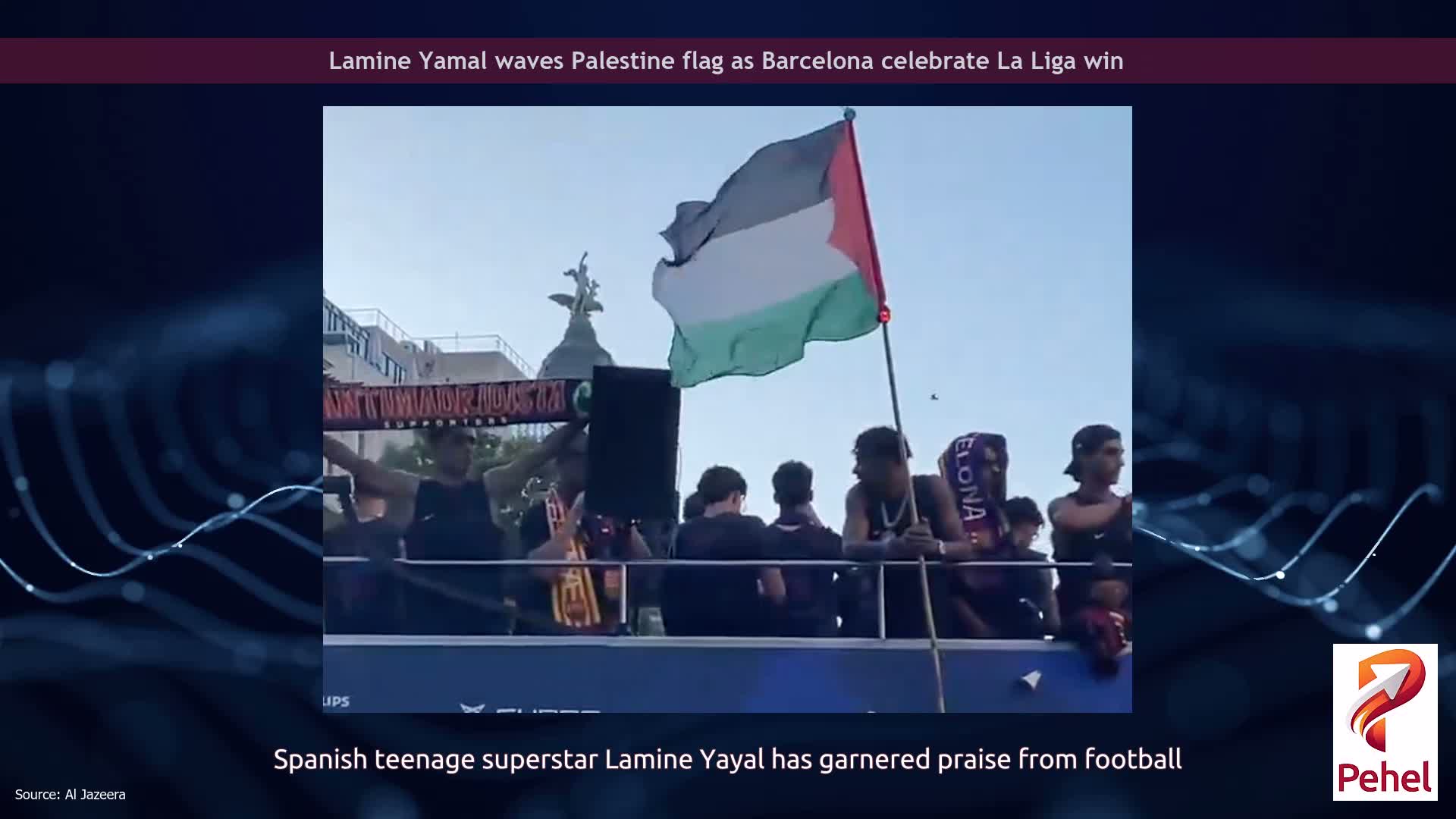 Lamine Yamal waves Palestine flag as Barcelona celebrate La Liga win