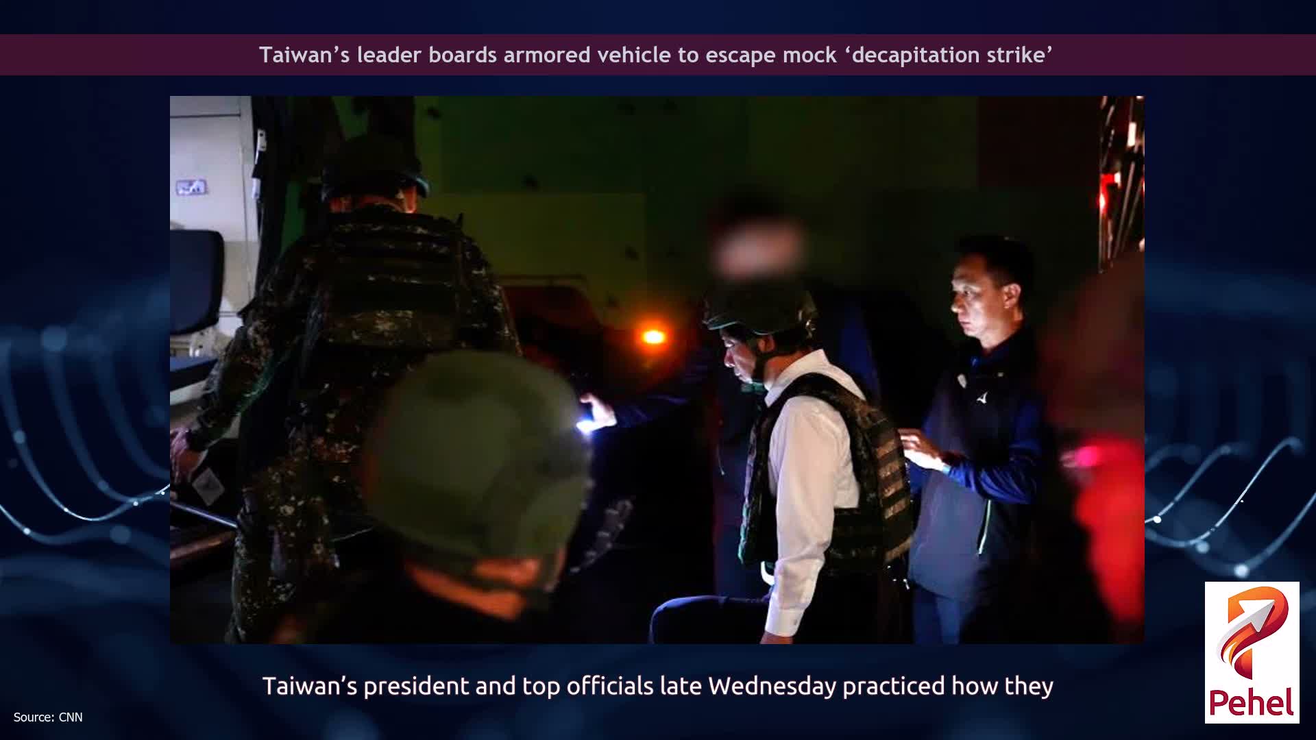 Taiwan’s leader boards armored vehicle to escape mock ‘decapitation strike’