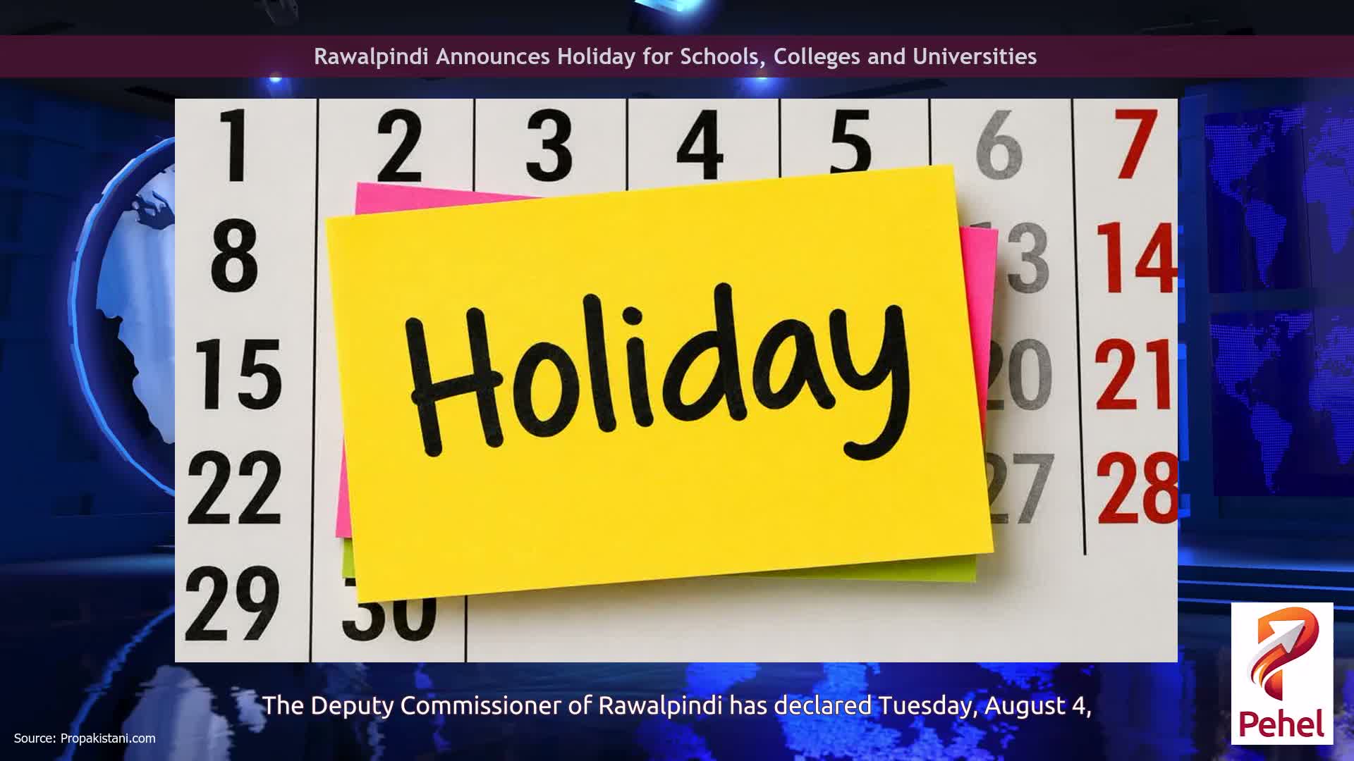 Rawalpindi Announces Holiday for Schools, Colleges and Universities