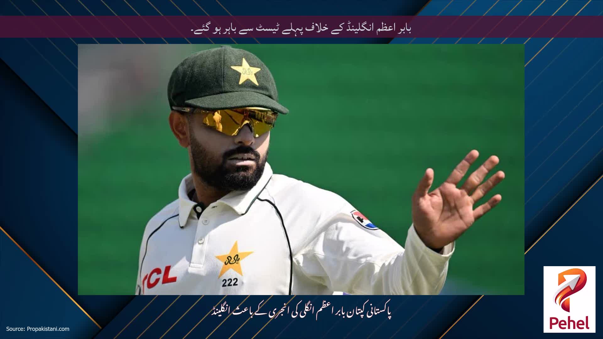 بابر اعظم انگلینڈ کے خلاف پہلے ٹیسٹ سے باہر ہو گئے۔