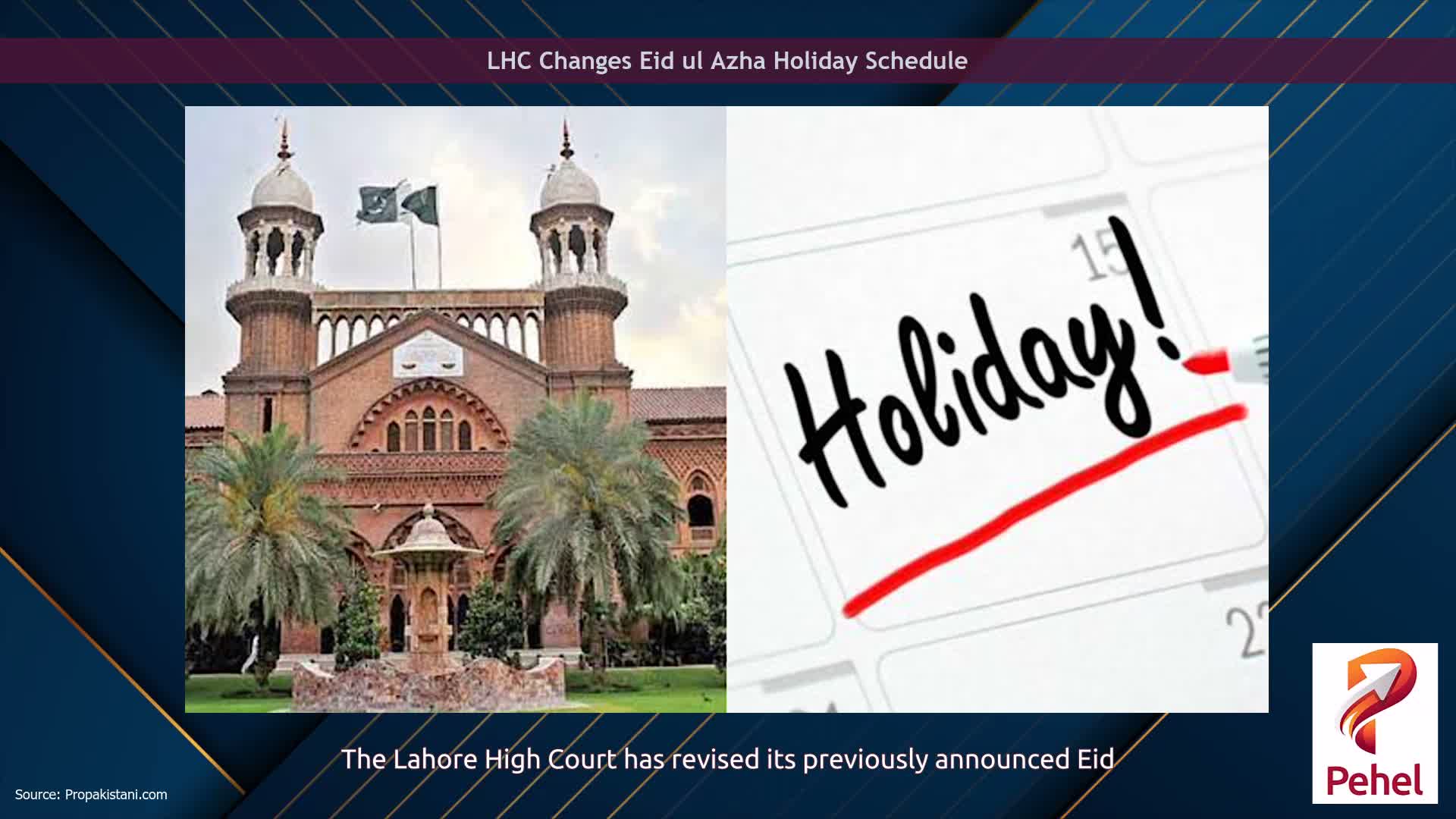 LHC Changes Eid ul Azha Holiday Schedule