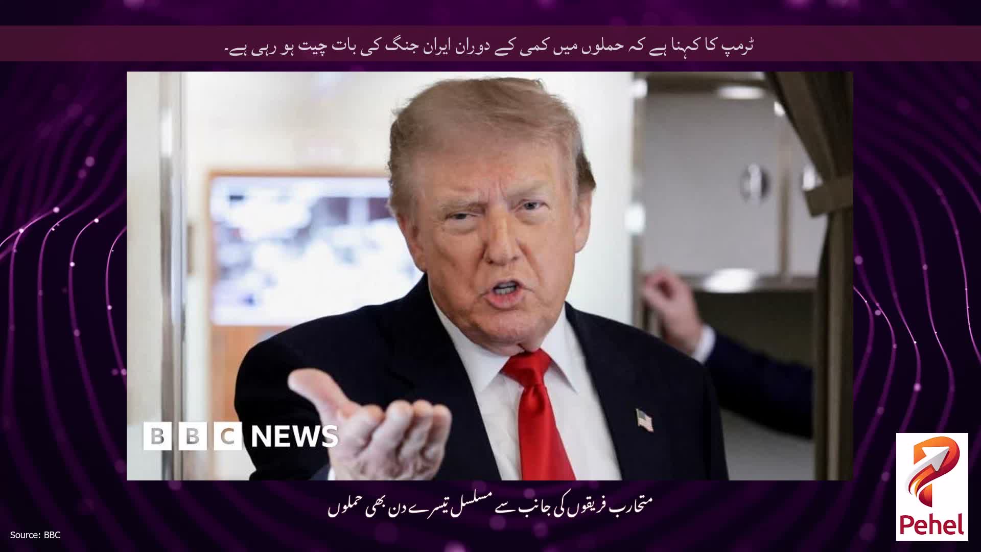 ٹرمپ کا کہنا ہے کہ حملوں میں کمی کے دوران ایران جنگ کی بات چیت ہو رہی ہے۔