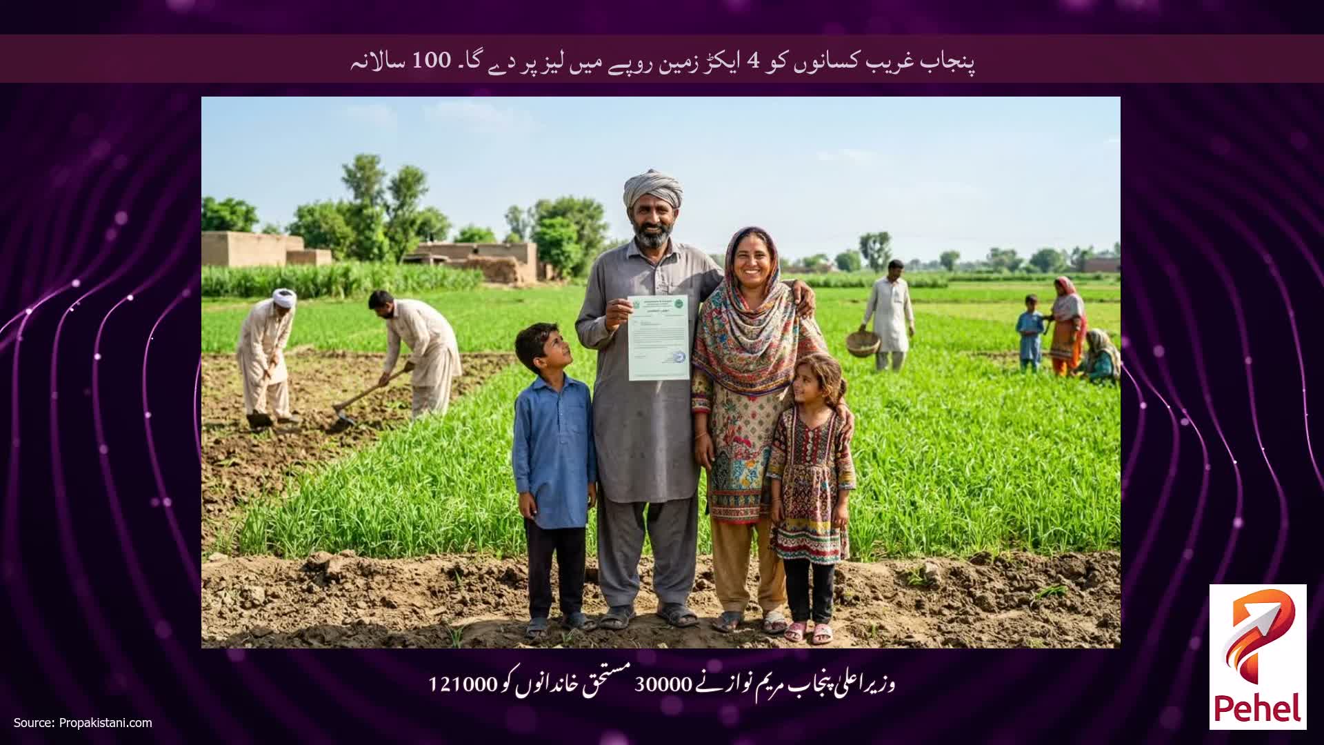 پنجاب غریب کسانوں کو 4 ایکڑ زمین روپے میں لیز پر دے گا۔ 100 سالانہ