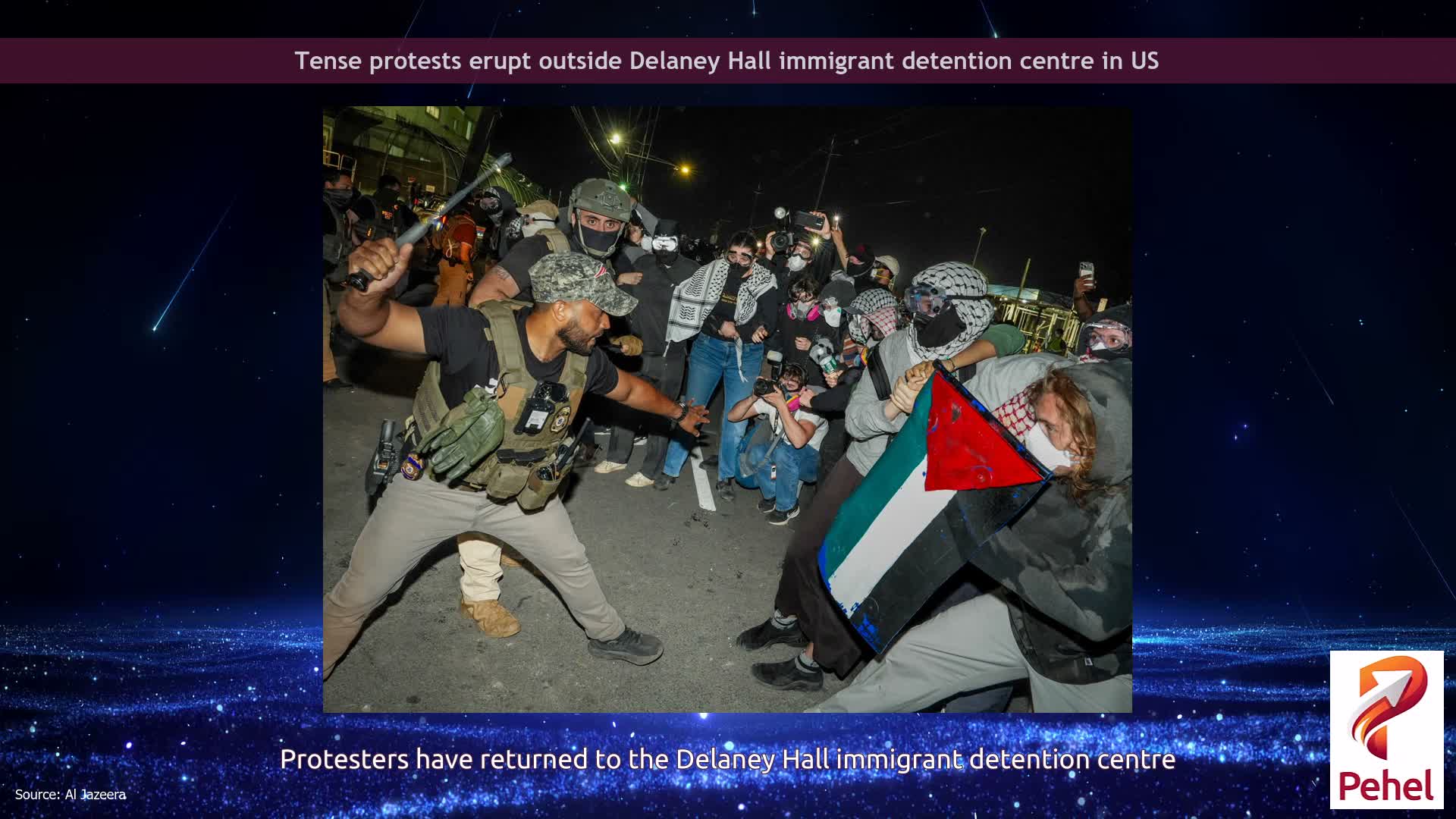 Tense protests erupt outside Delaney Hall immigrant detention centre in US