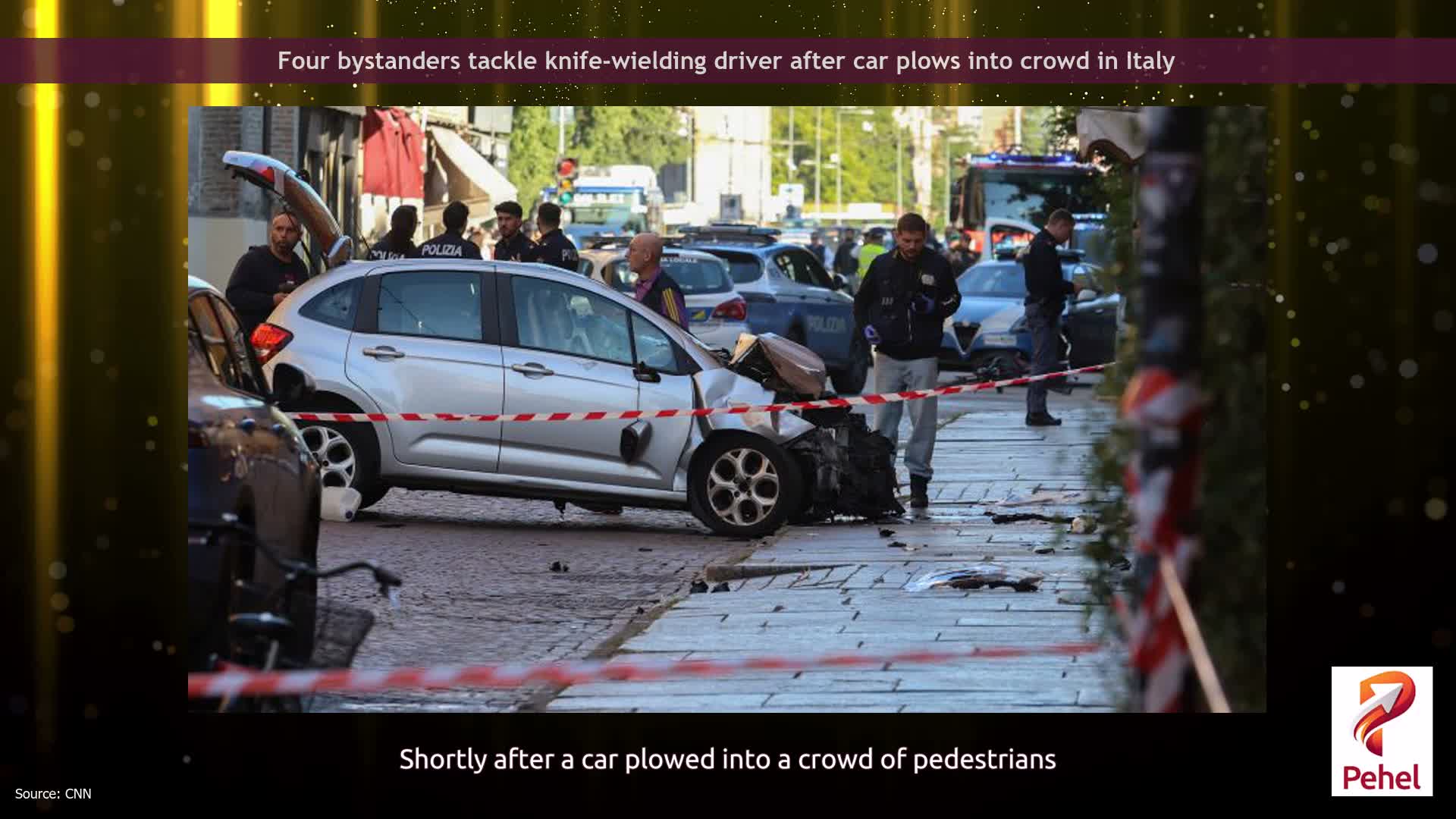 Four bystanders tackle knife-wielding driver after car plows into crowd in Italy
