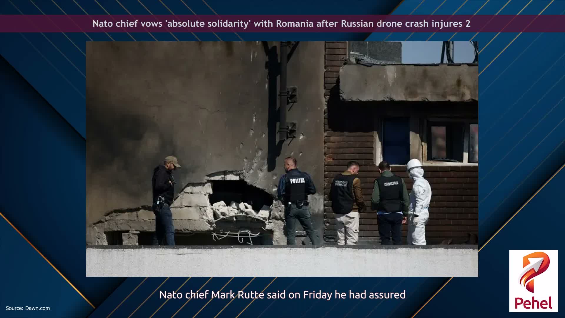 Nato chief vows 'absolute solidarity' with Romania after Russian drone crash injures 2