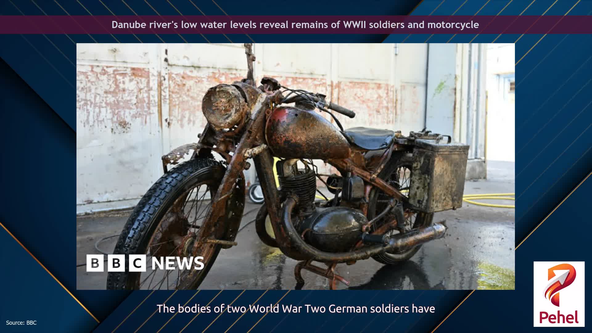 Danube river's low water levels reveal remains of WWII soldiers and motorcycle