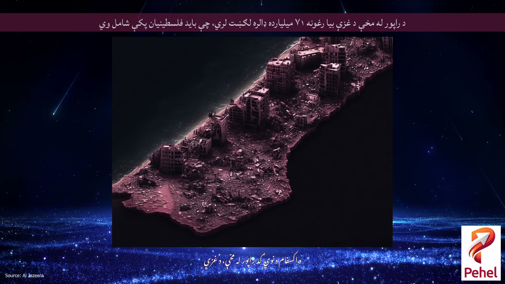 د راپور له مخې د غزې بیا رغونه ۷۱ میلیارده ډالره لګښت لري، چې باید فلسطینیان پکې شامل وي