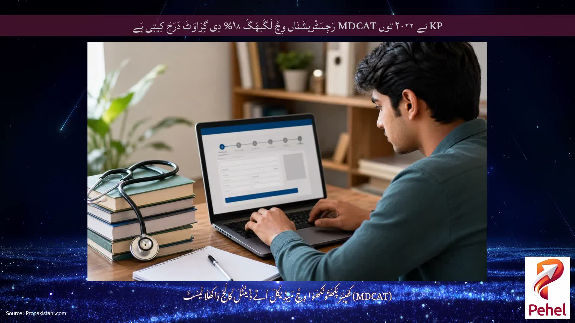 KP نے ۲۰۲۲ توں MDCAT رَجِسَٹْریشَنَاں وِچَّ لَگَبھَگَ ۱۸% دِی گِرَاوَٹَ دَرَجَ کِیتِی ہَے