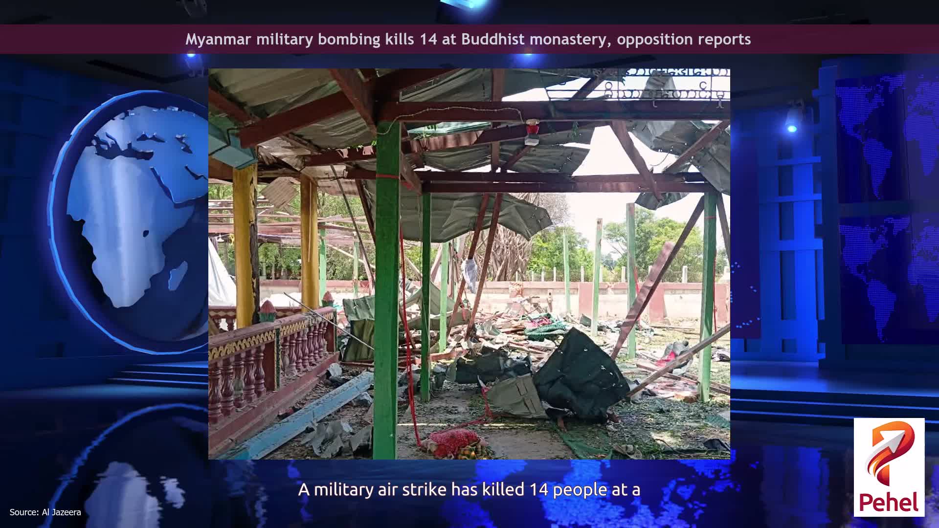 Myanmar military bombing kills 14 at Buddhist monastery, opposition reports