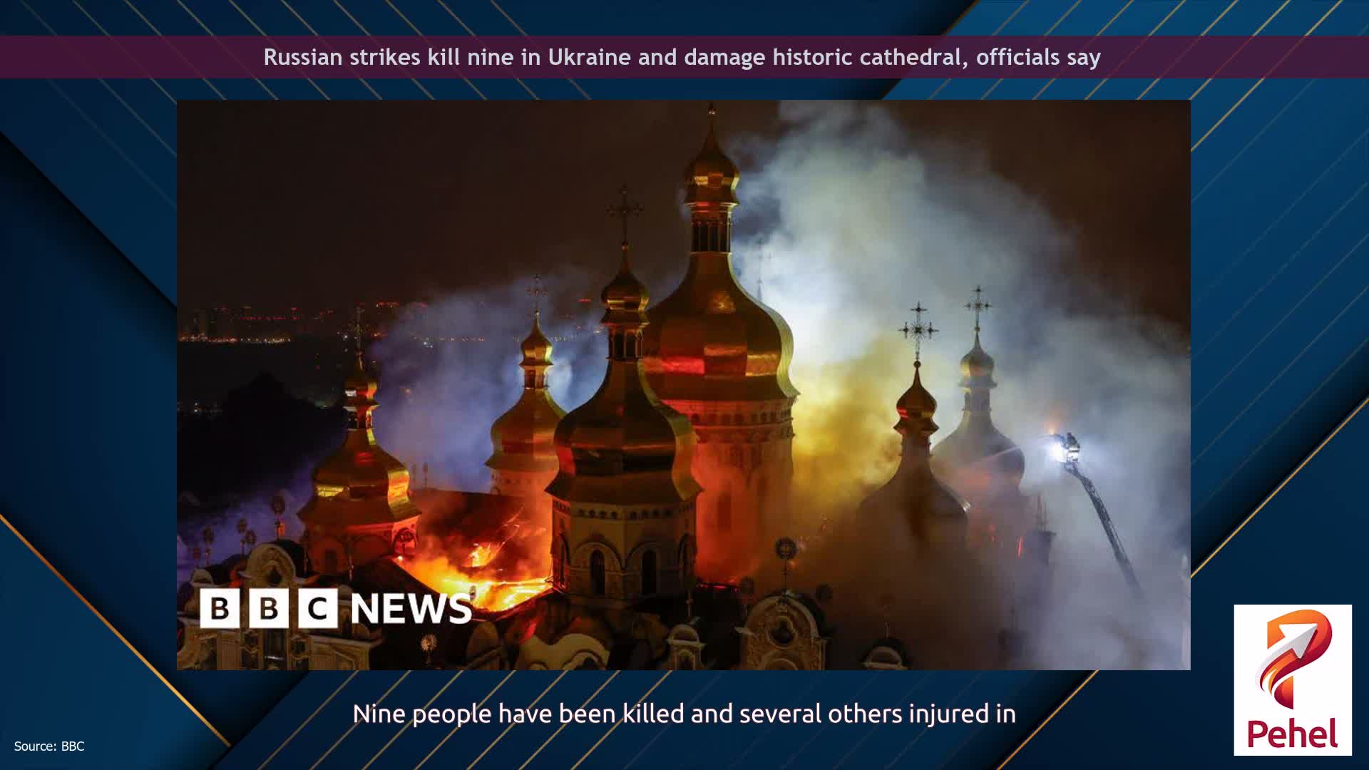 Russian strikes kill nine in Ukraine and damage historic cathedral, officials say