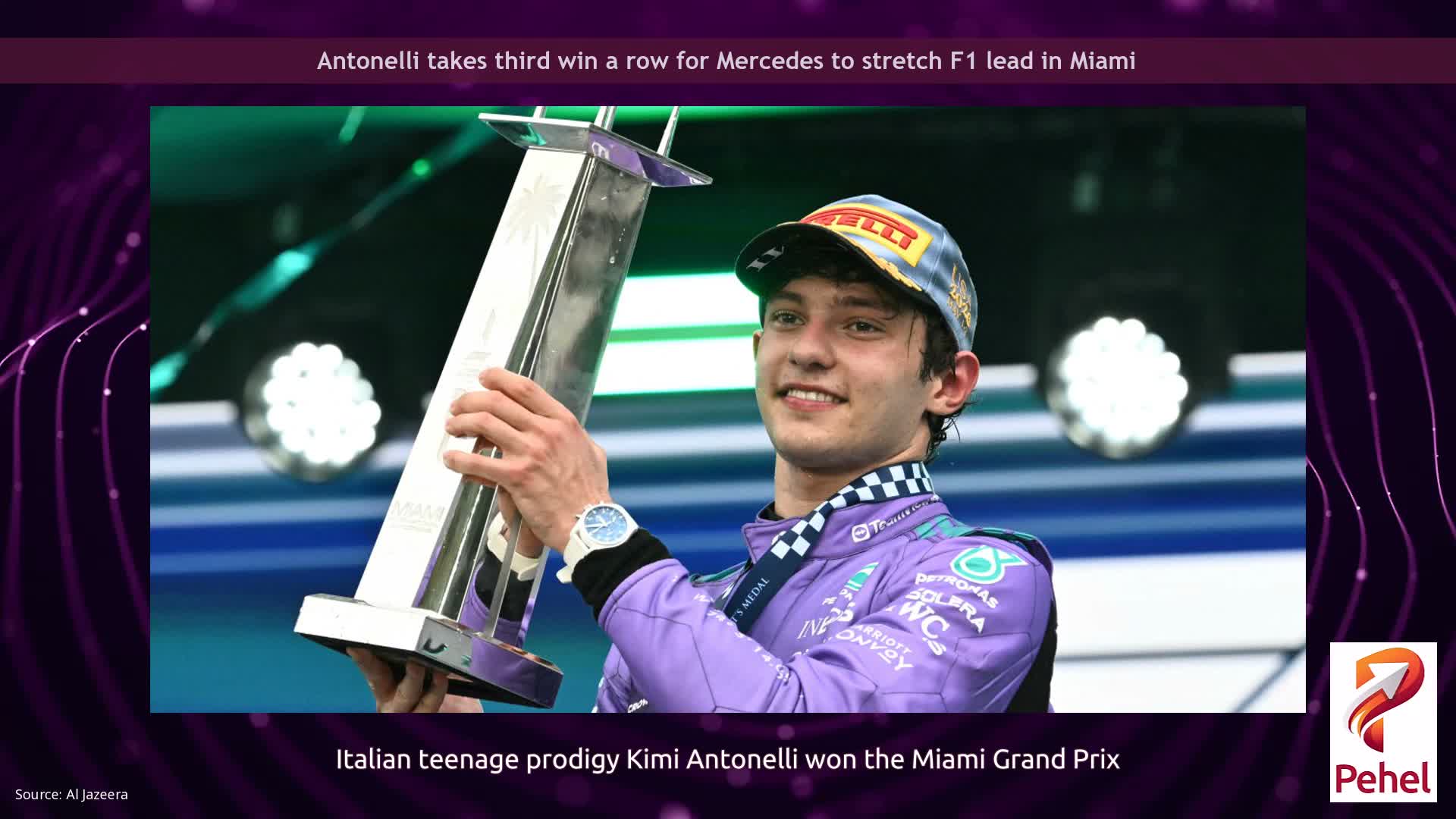 Antonelli takes third win a row for Mercedes to stretch F1 lead in Miami