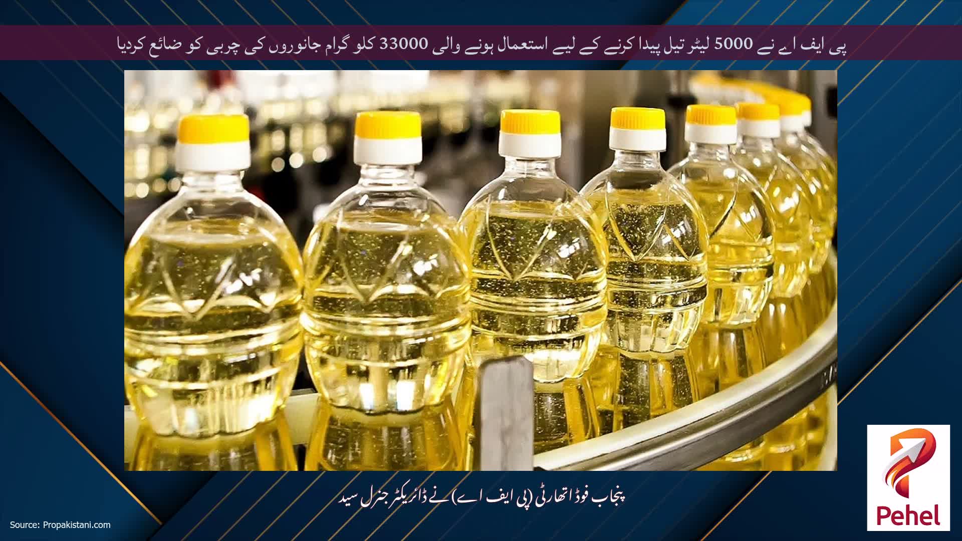 پی ایف اے نے 5000 لیٹر تیل پیدا کرنے کے لیے استعمال ہونے والی 33000 کلو گرام جانوروں کی چربی کو ضائع کردیا