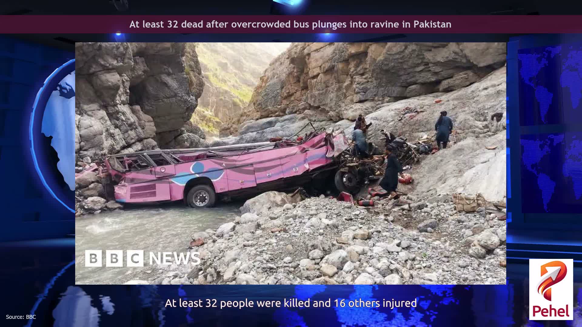 At least 32 dead after overcrowded bus plunges into ravine in Pakistan