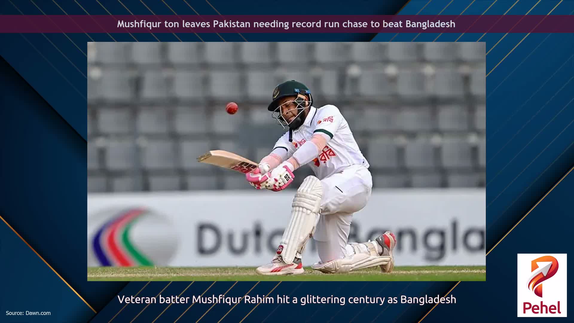Mushfiqur ton leaves Pakistan needing record run chase to beat Bangladesh