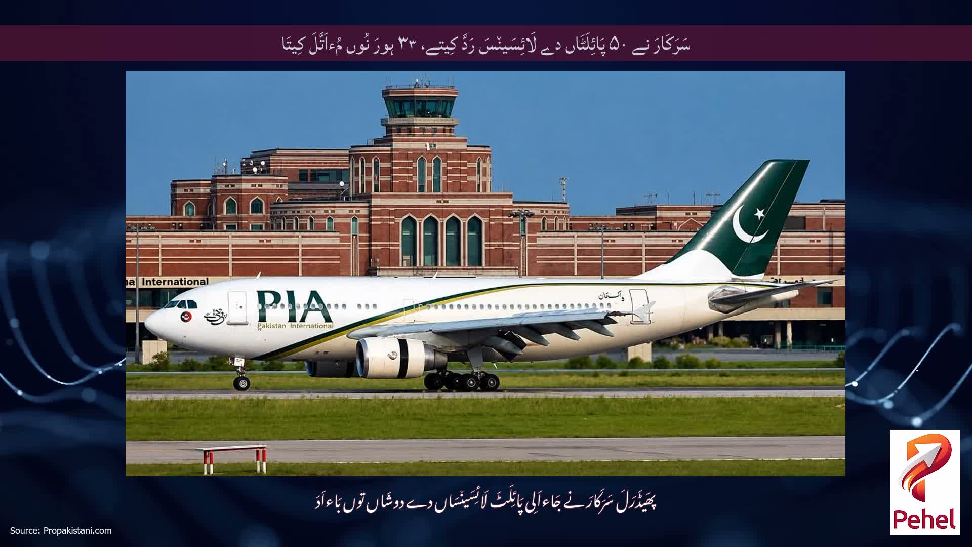 سَرَکَارَ نے ۵۰ پَائِلَٹَاں دے لَائِسَین٘سَ رَدَّ کِیتے، ۳۳ ہورَ نُوں مُءاَتَّلَ کِیتَا