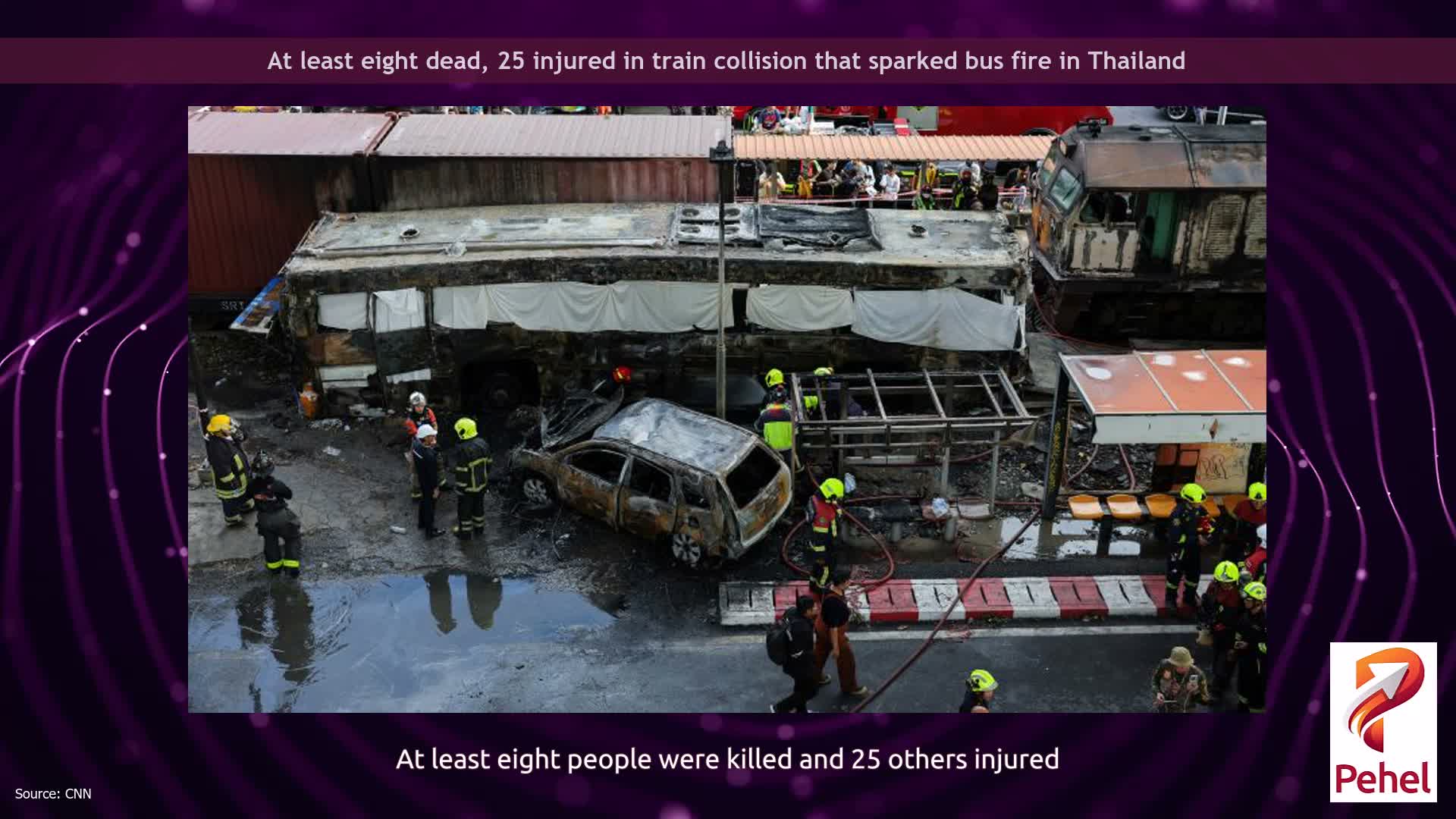 At least eight dead, 25 injured in train collision that sparked bus fire in Thailand