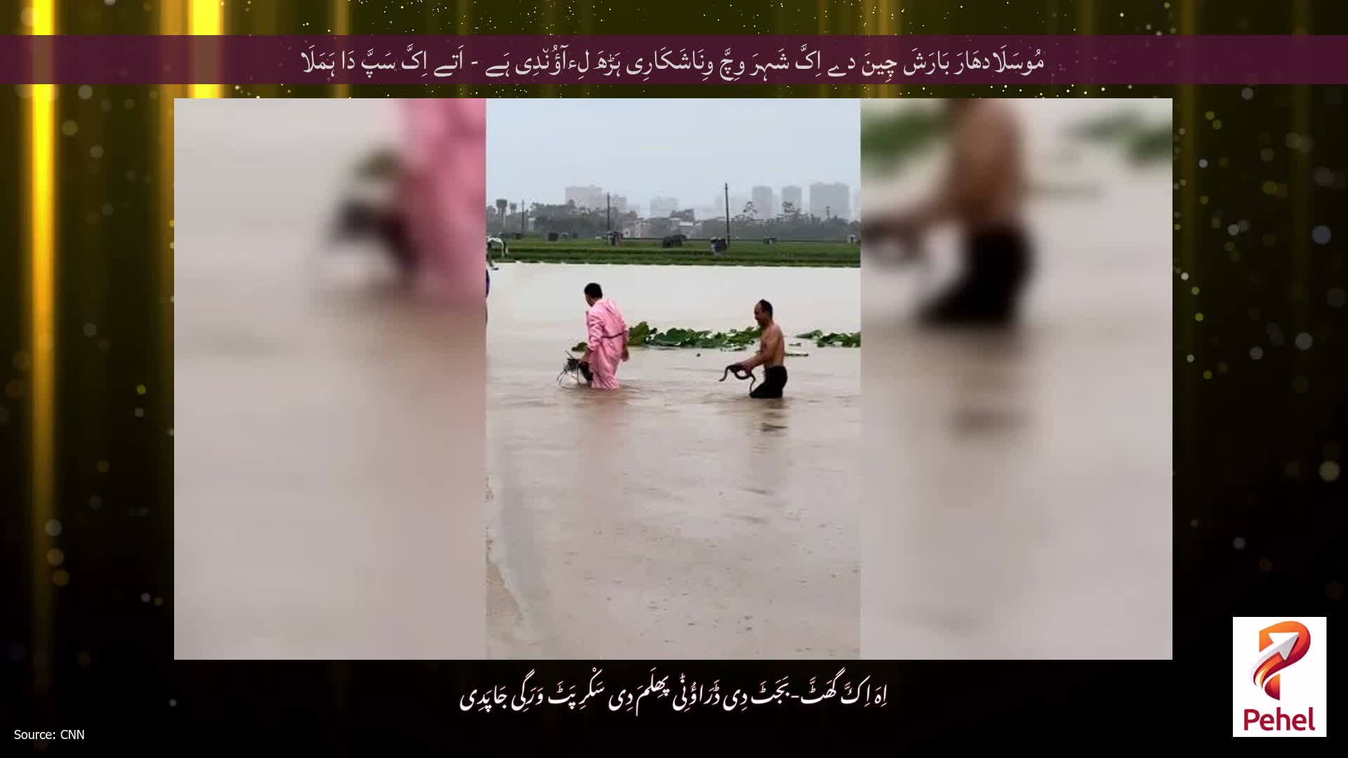 مُوسَلَادھَارَ بَارَشَ چِینَ دے اِکَّ شَہِرَ وِچَّ وِنَاشَکَارِی ہَڑھَ لِءآؤُن٘دِی ہَے - اَتے اِکَّ سَپَّ دَا ہَمَلَا
