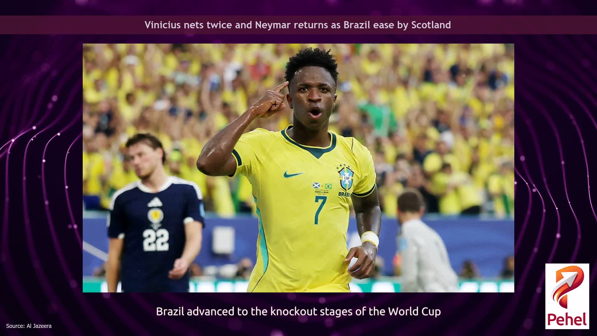 Vinicius nets twice and Neymar returns as Brazil ease by Scotland