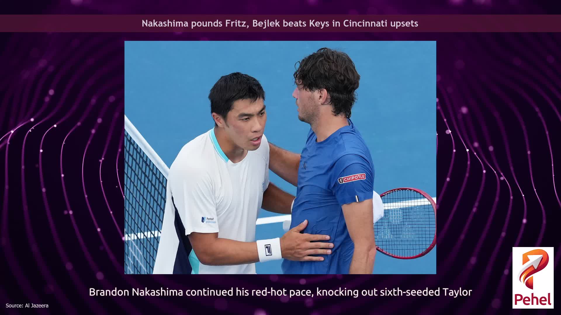 Nakashima pounds Fritz, Bejlek beats Keys in Cincinnati upsets