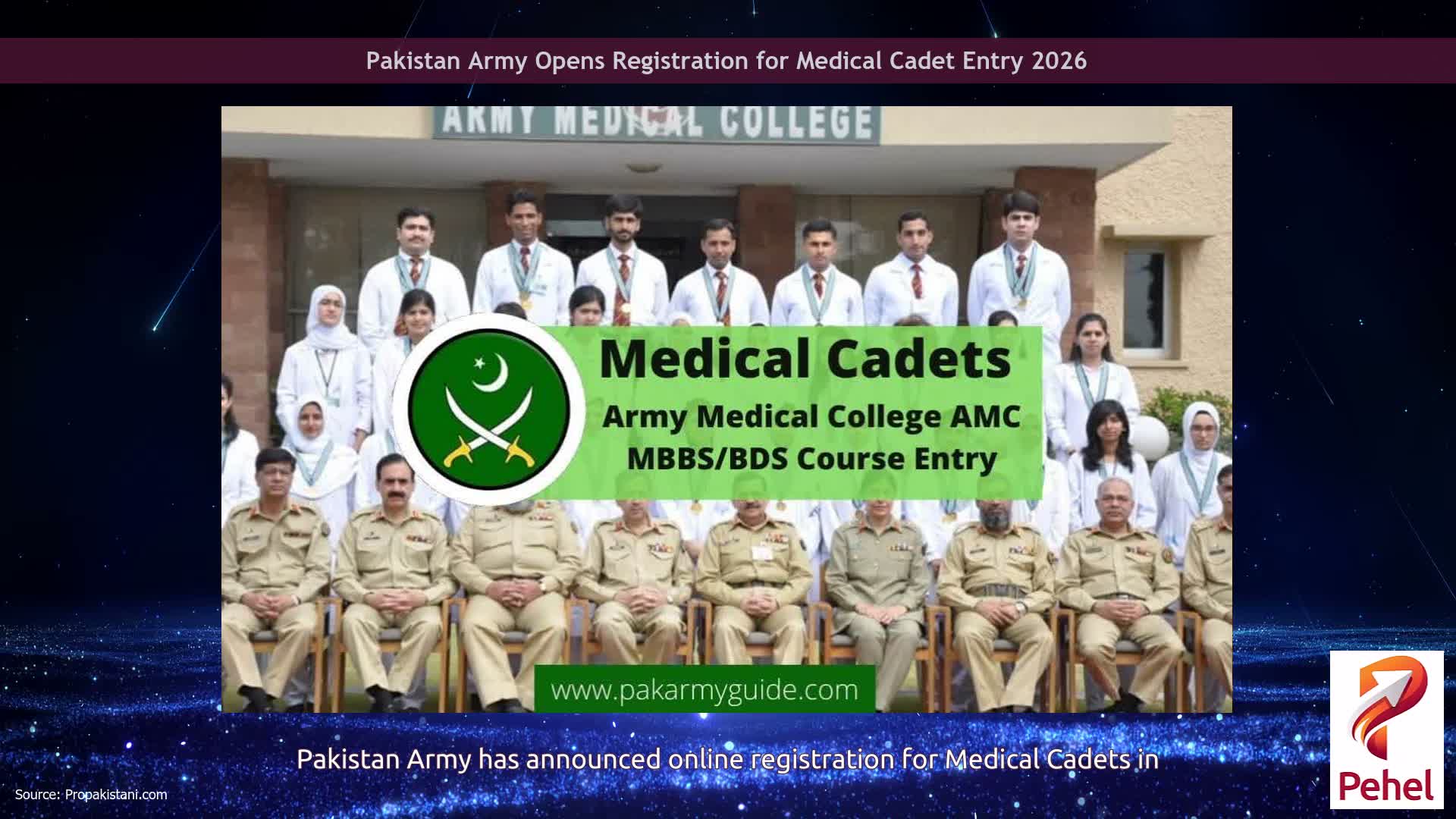 Pakistan Army Opens Registration for Medical Cadet Entry 2026