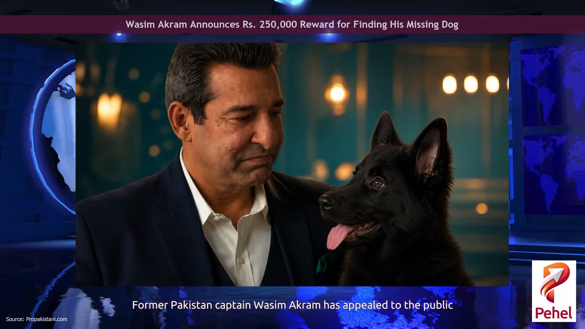 Wasim Akram Announces Rs. 250,000 Reward for Finding His Missing Dog