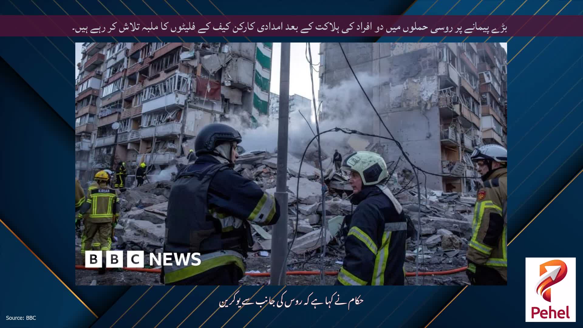 بڑے پیمانے پر روسی حملوں میں دو افراد کی ہلاکت کے بعد امدادی کارکن کیف کے فلیٹوں کا ملبہ تلاش کر رہے ہیں۔