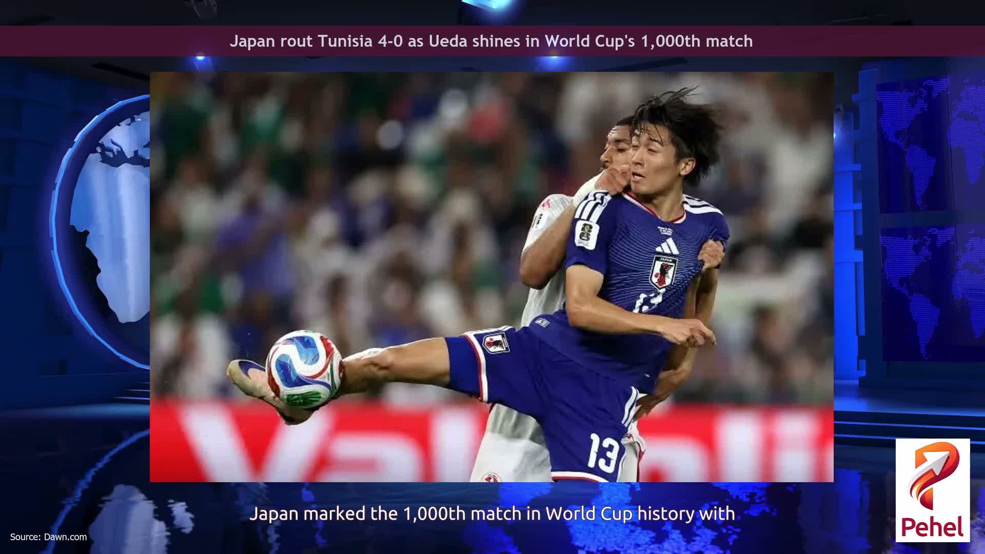 Japan rout Tunisia 4-0 as Ueda shines in World Cup's 1,000th match