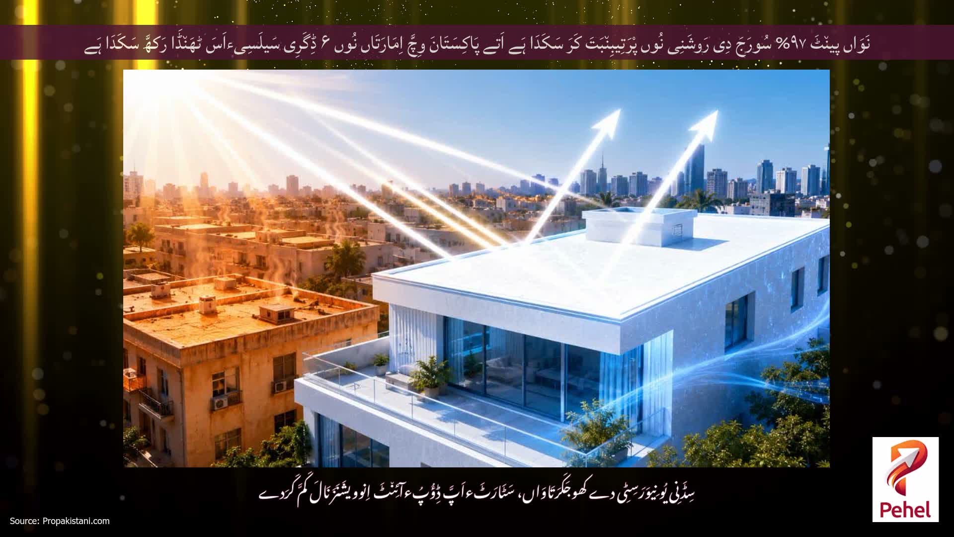 نَوَاں پین٘ٹَ ۹۷% سُورَجَ دِی رَوشَنِی نُوں پْرَتِیبِن٘بَتَ کَرَ سَکَدَا ہَے اَتے پَاکِسَتَانَ وِچَّ اِمَارَتَاں نُوں ۶ ڈِگَرِی سَیلَسِیءاَسَ ٹھَن٘ڈَا رَکھَّ سَکَدَا ہَے