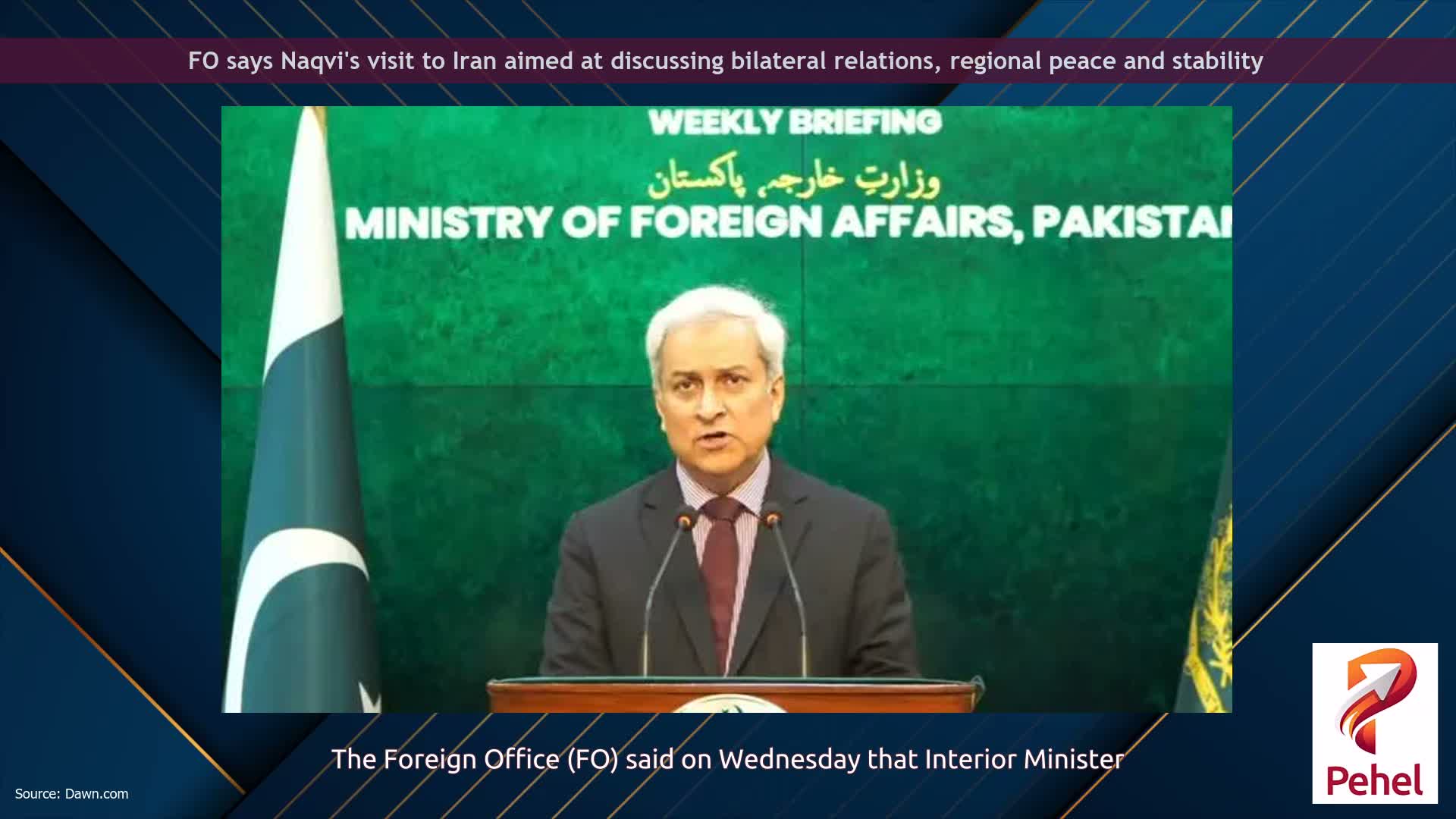 FO says Naqvi's visit to Iran aimed at discussing bilateral relations, regional peace and stability