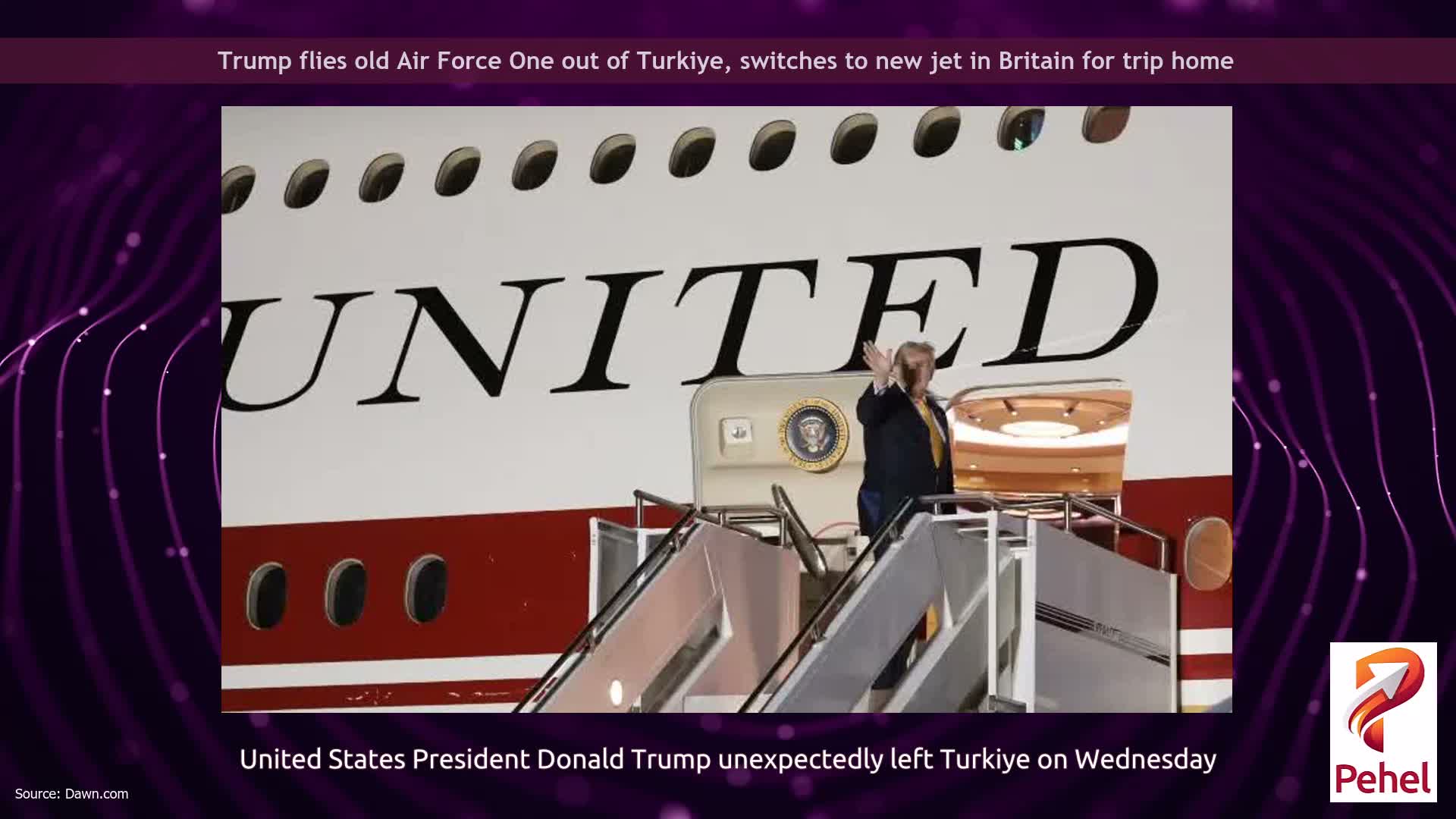 Trump flies old Air Force One out of Turkiye, switches to new jet in Britain for trip home