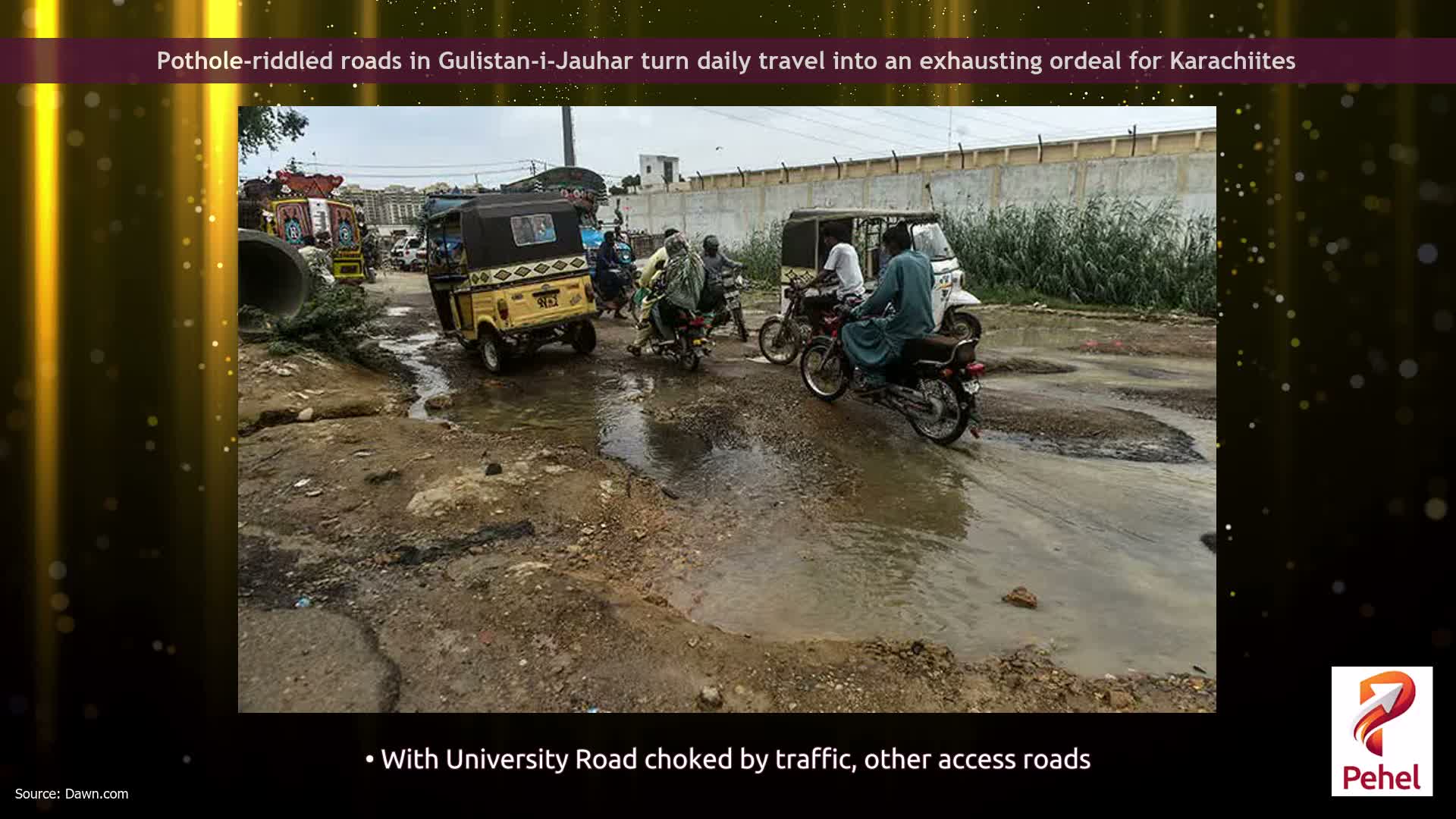 Pothole-riddled roads in Gulistan-i-Jauhar turn daily travel into an exhausting ordeal for Karachiites