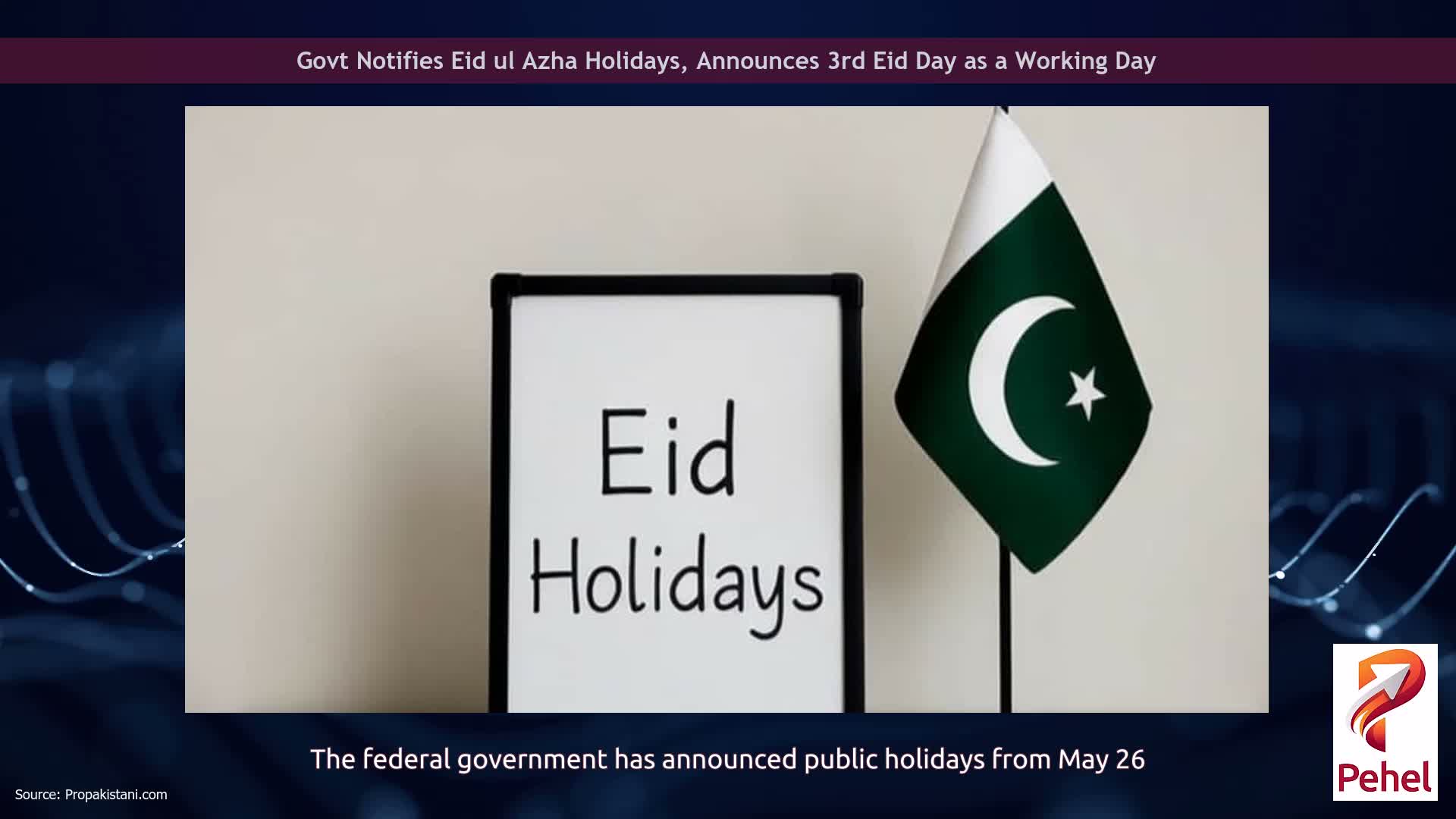 Govt Notifies Eid ul Azha Holidays, Announces 3rd Eid Day as a Working Day