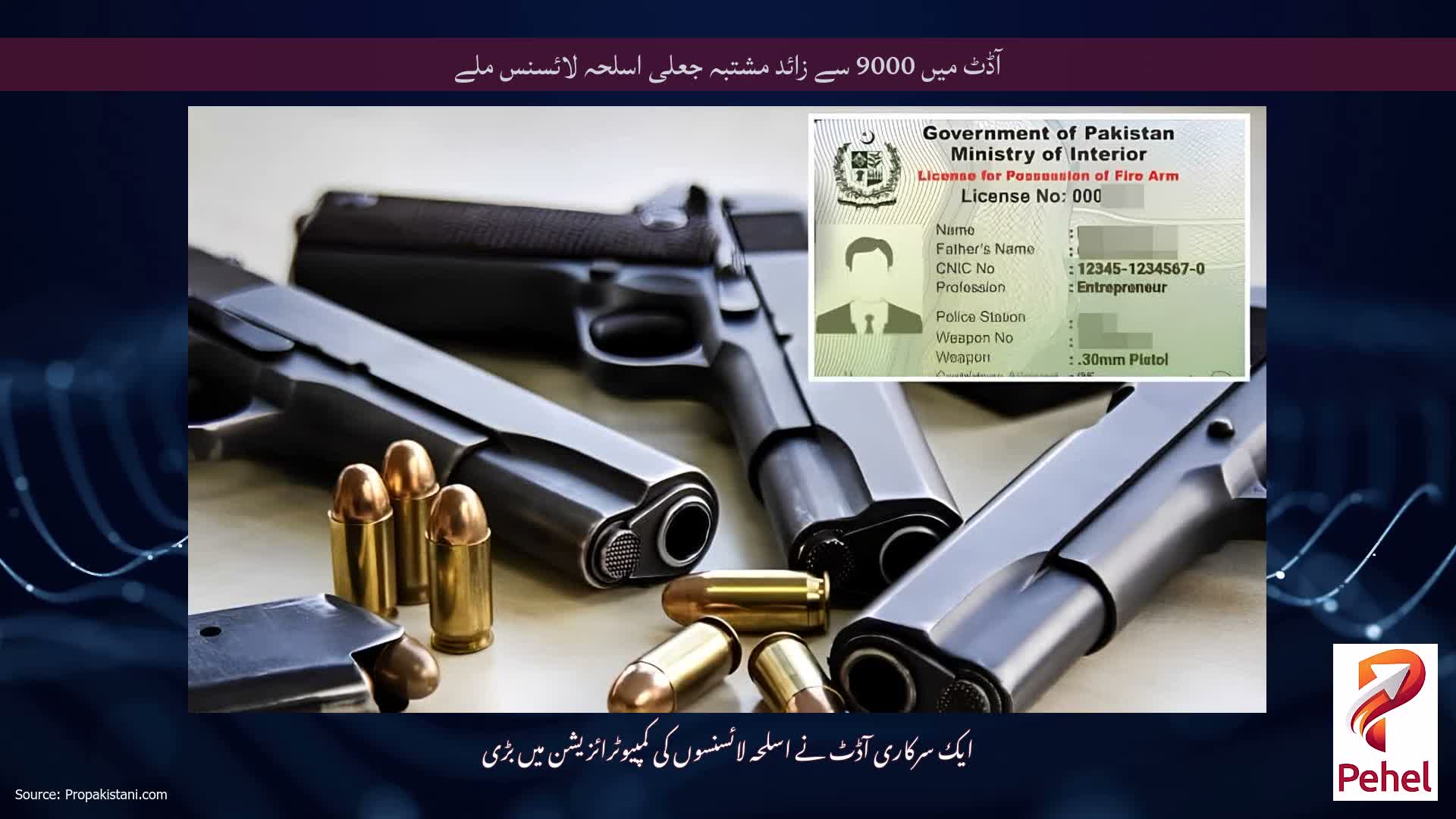 آڈٹ میں 9000 سے زائد مشتبہ جعلی اسلحہ لائسنس ملے