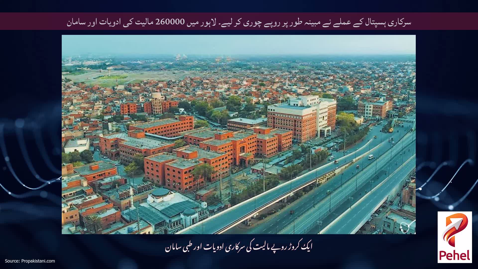 سرکاری ہسپتال کے عملے نے مبینہ طور پر روپے چوری کر لیے۔ لاہور میں 260000 مالیت کی ادویات اور سامان