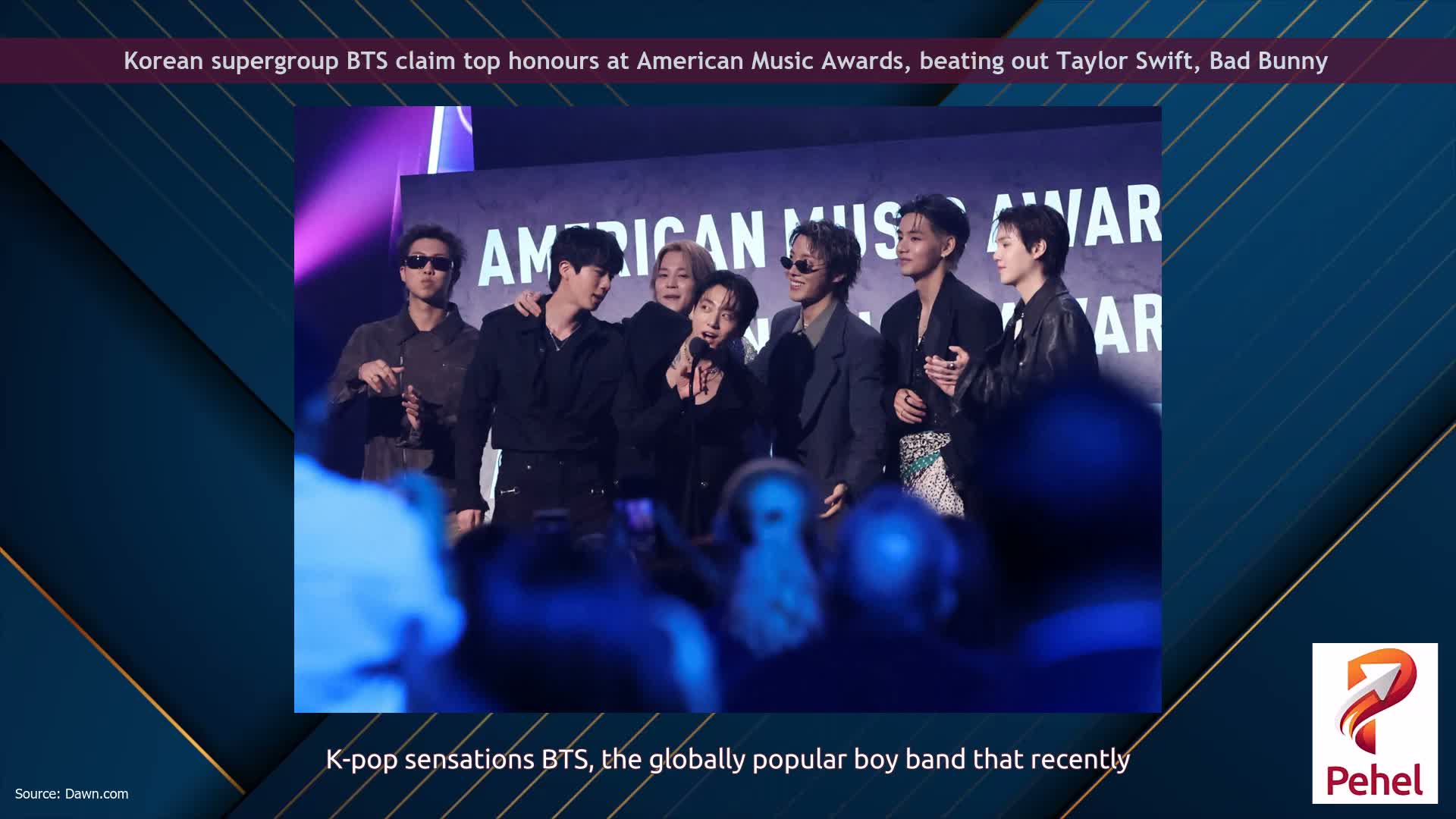 Korean supergroup BTS claim top honours at American Music Awards, beating out Taylor Swift, Bad Bunny