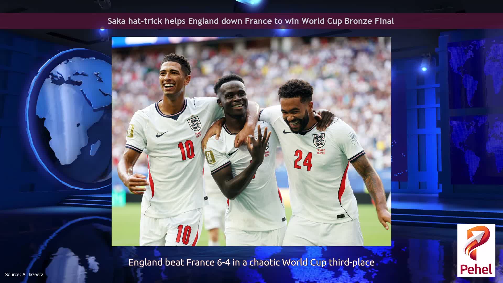 Saka hat-trick helps England down France to win World Cup Bronze Final