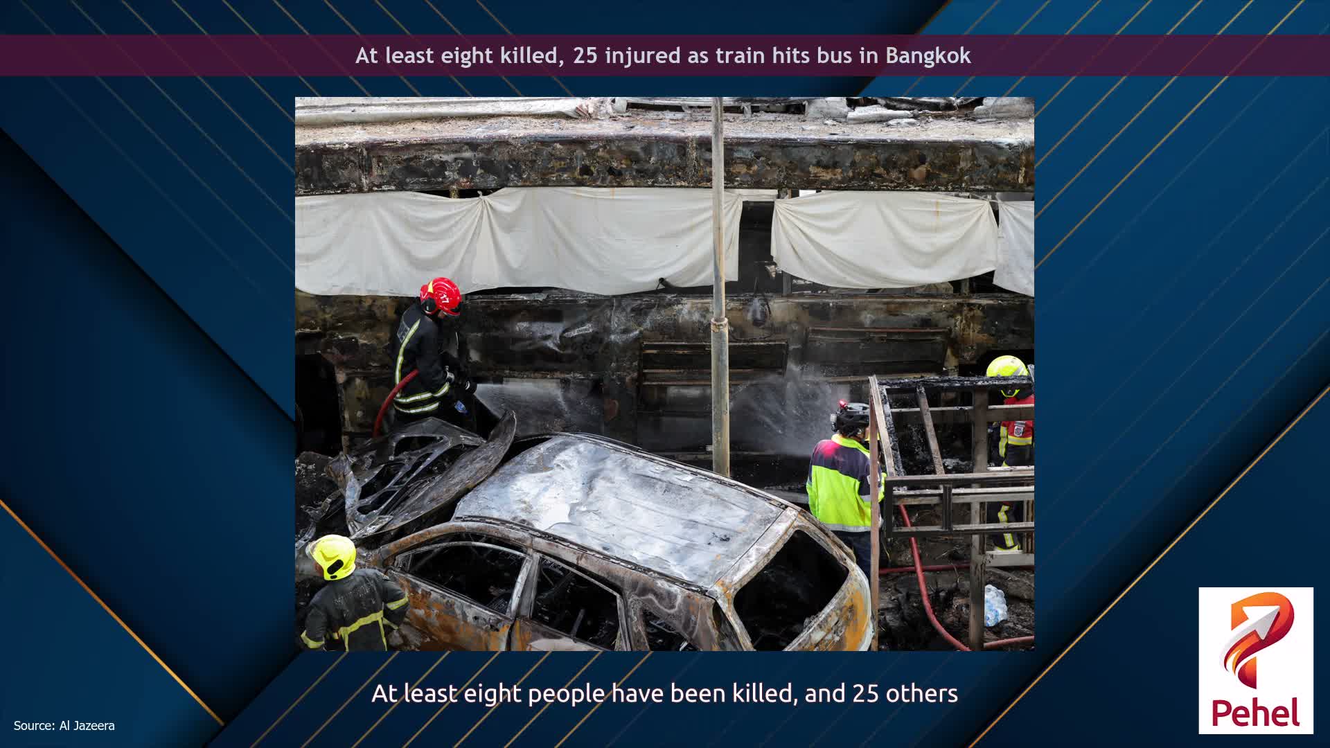 At least eight killed, 25 injured as train hits bus in Bangkok