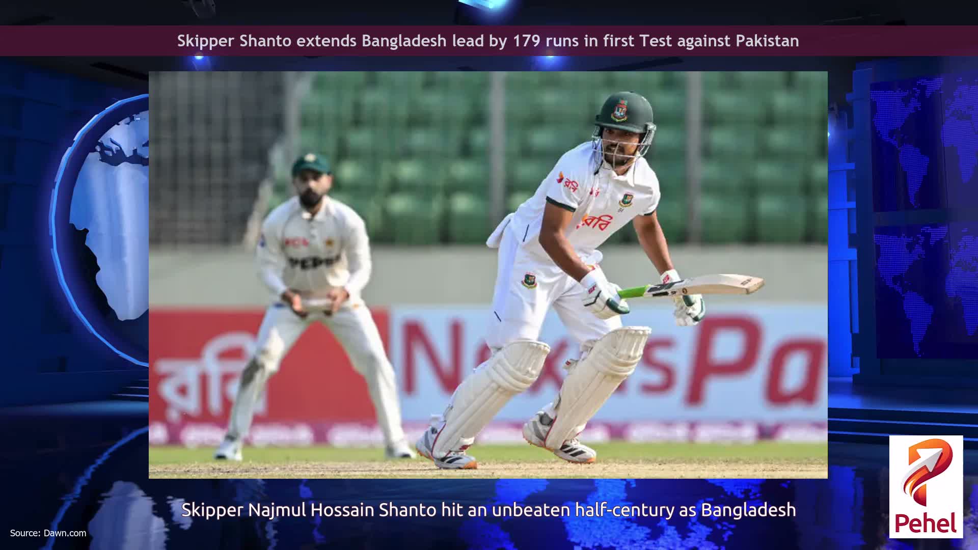 Skipper Shanto extends Bangladesh lead by 179 runs in first Test against Pakistan