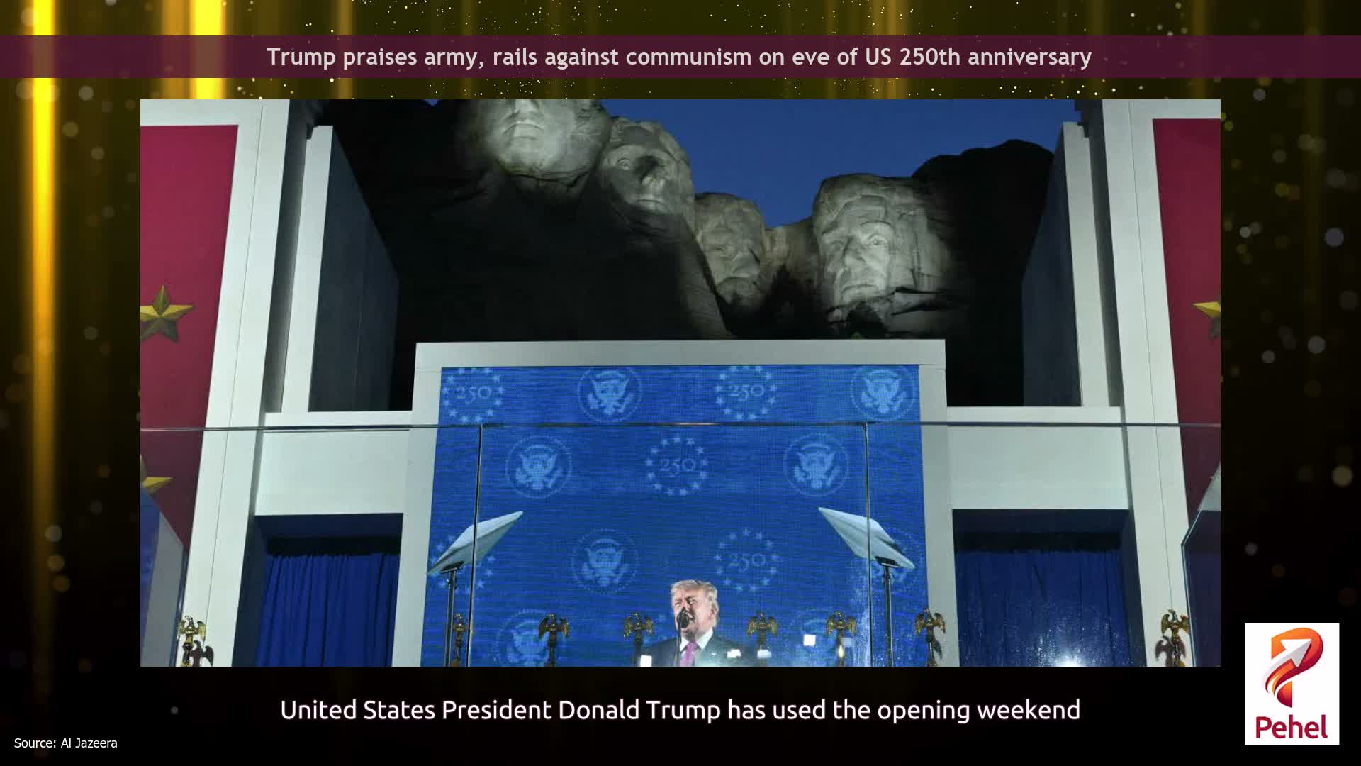Trump praises army, rails against communism on eve of US 250th anniversary