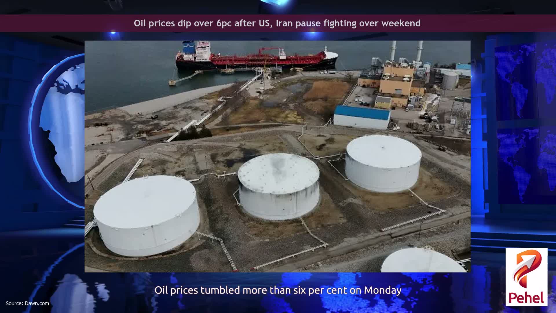 Oil prices dip over 6pc after US, Iran pause fighting over weekend