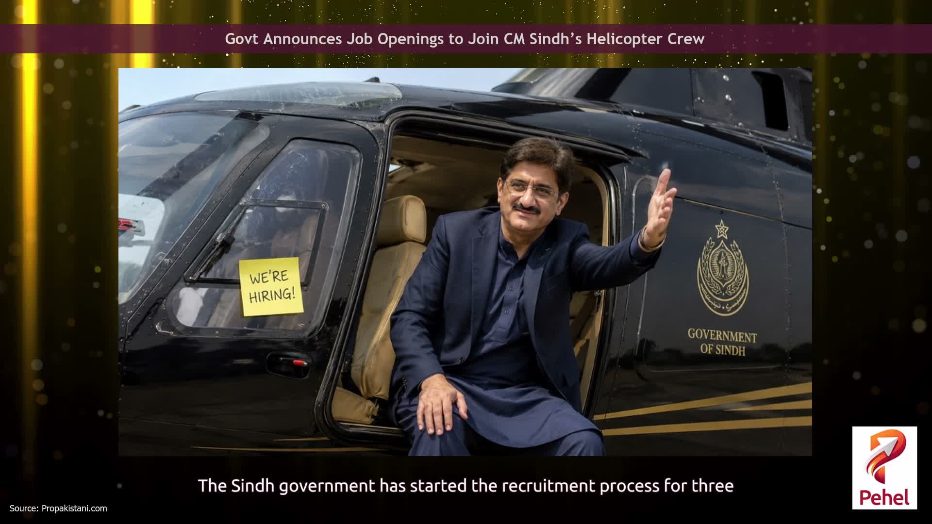 Govt Announces Job Openings to Join CM Sindh’s Helicopter Crew