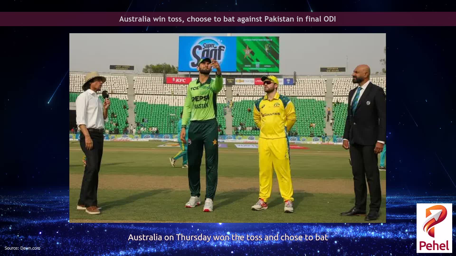 Australia win toss, choose to bat against Pakistan in final ODI