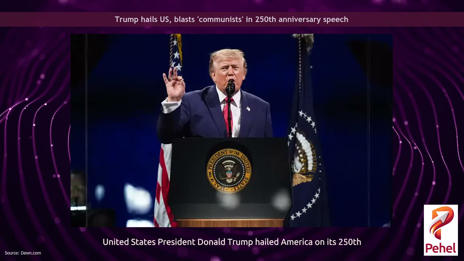 Trump hails US, blasts 'communists' in 250th anniversary speech