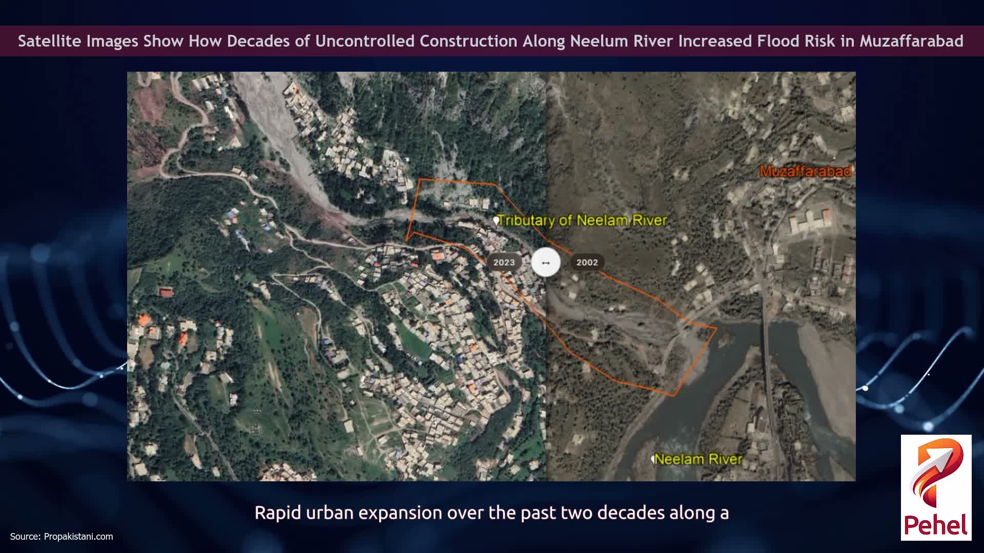 Satellite Images Show How Decades of Uncontrolled Construction Along Neelum River Increased Flood Risk in Muzaffarabad